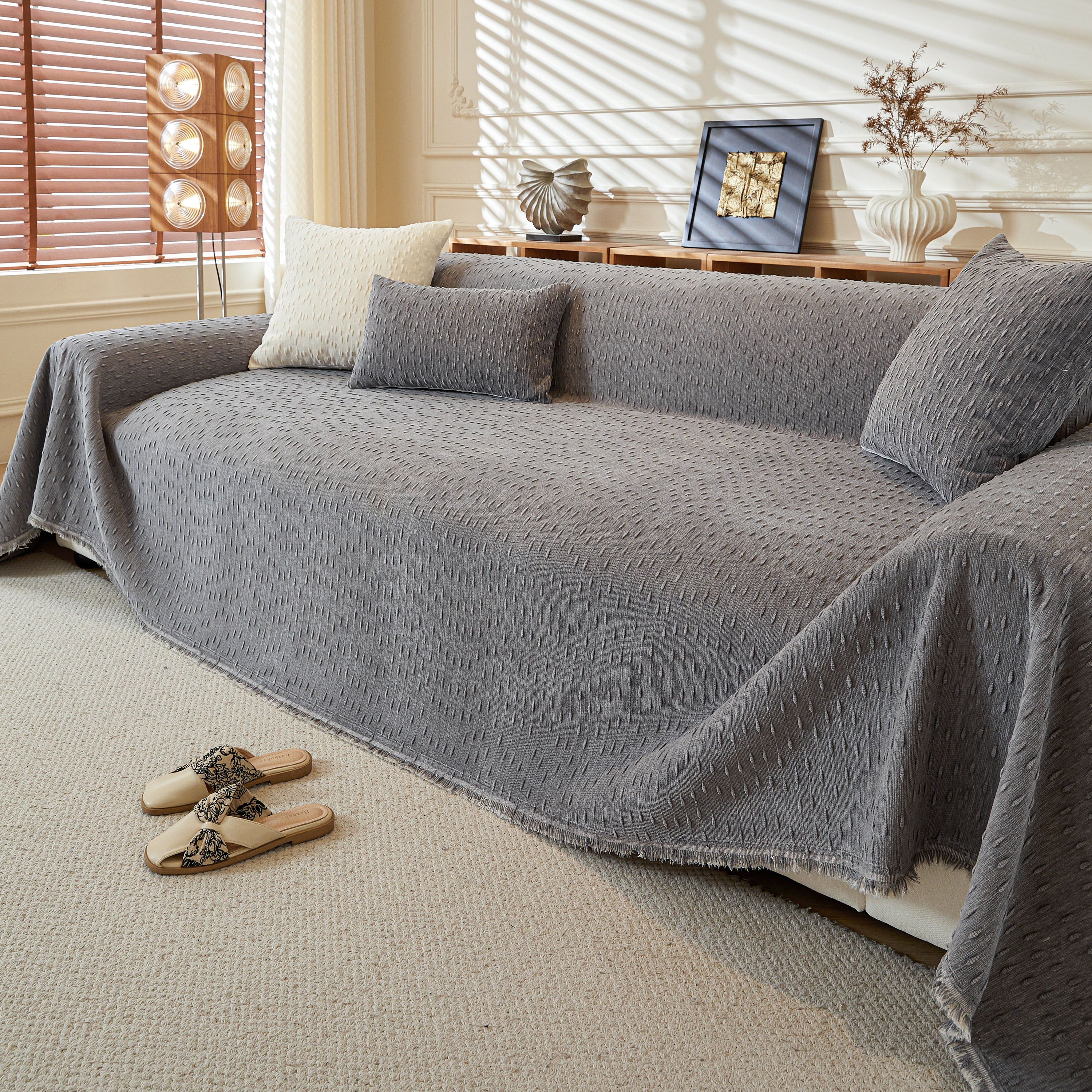 Textured Throw Blanket with 3D Dobby Weave, Minimalist Furniture Protector for Couch