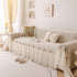 Boho Couch Cover with Knitted Stripes, Chiffon Skirt & Pom Fringe, Pet-Friendly Throw