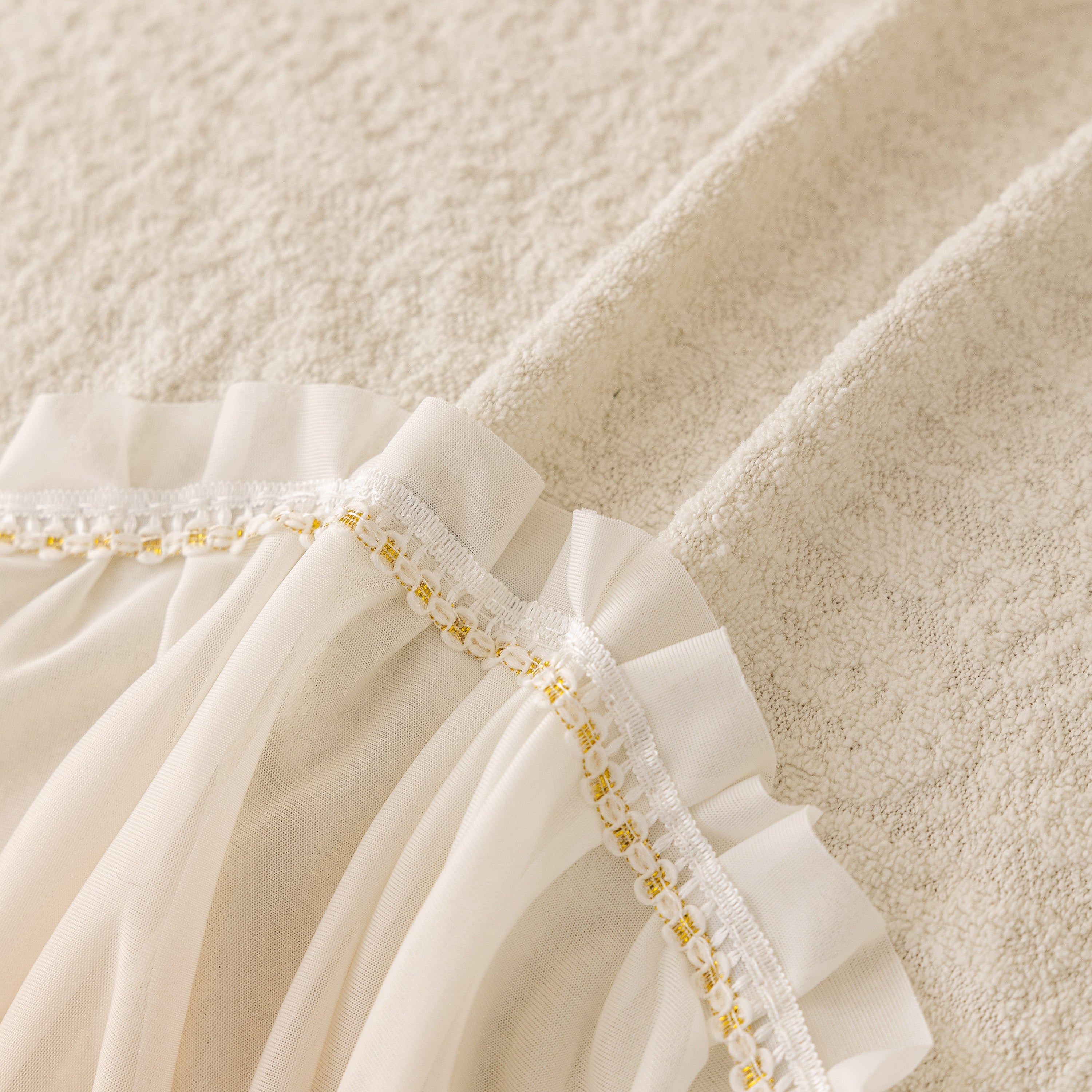 Luxury Sofa Throw Cover with Elegant Ruffled Skirt, Soft Decorative Couch Protector