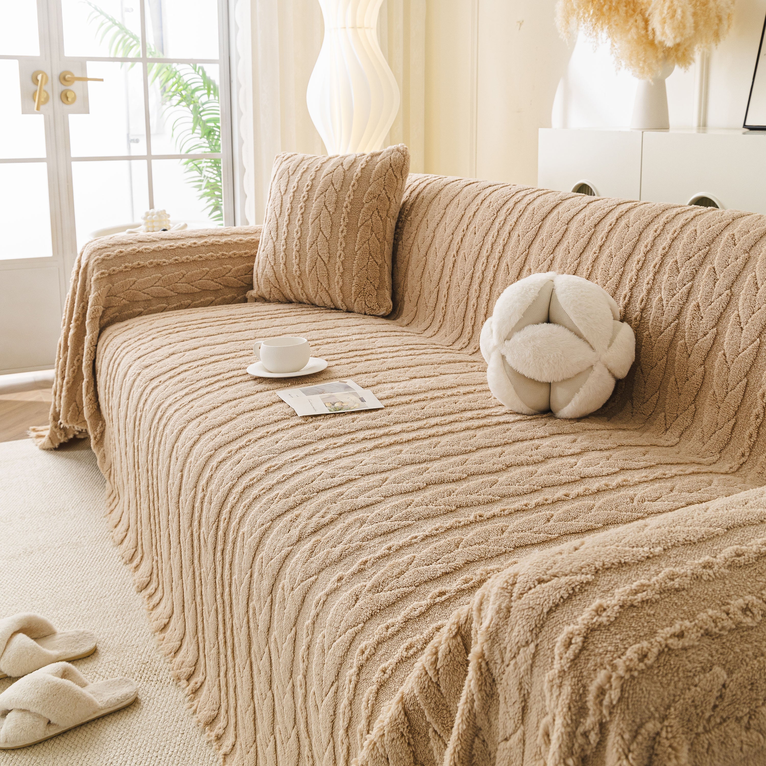 Thick Cozy 3D Cable Sofa Throw Cover, Plush Jacquard Warm Fleece Throw Blanket