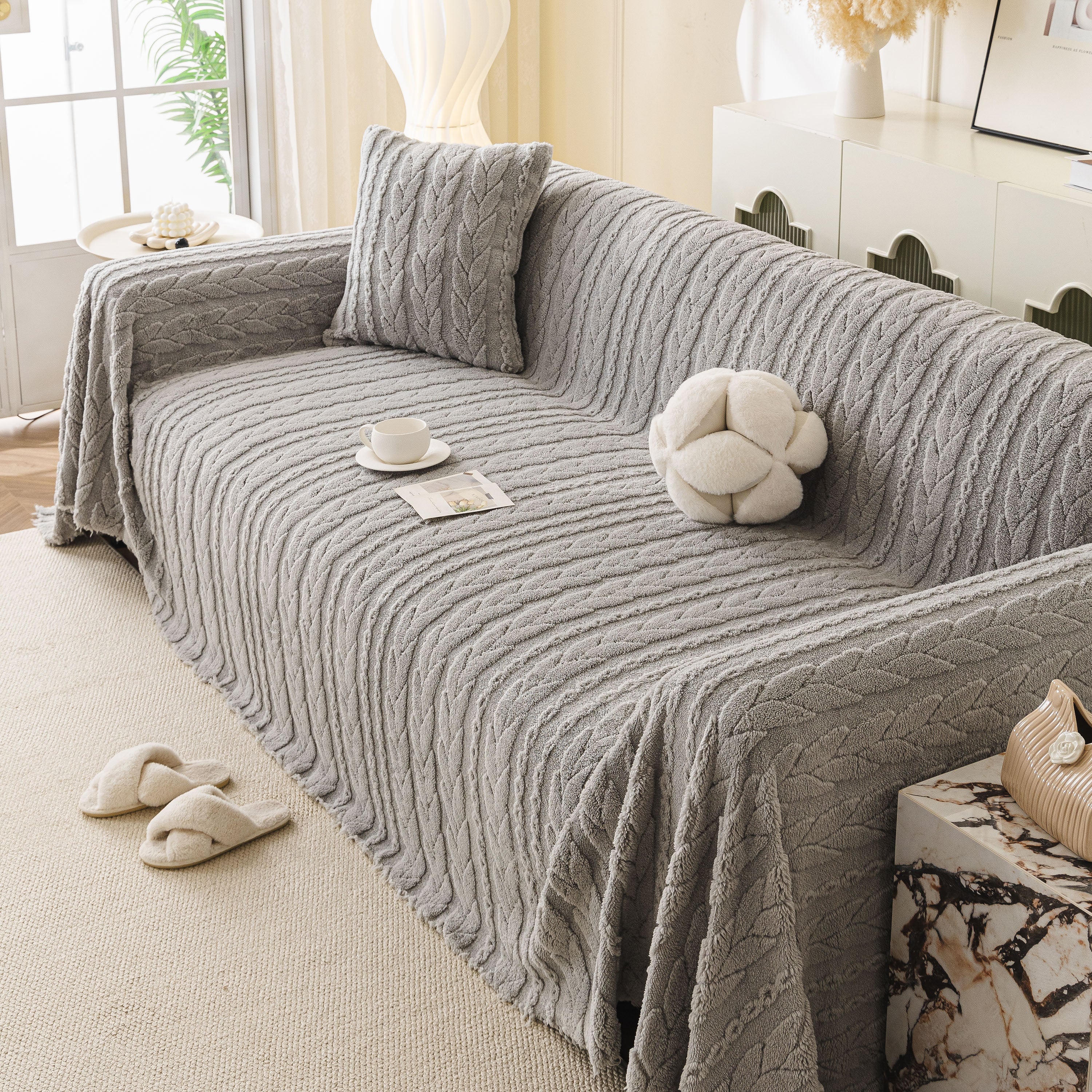Thick Cozy 3D Cable Sofa Throw Cover, Plush Jacquard Warm Fleece Throw Blanket