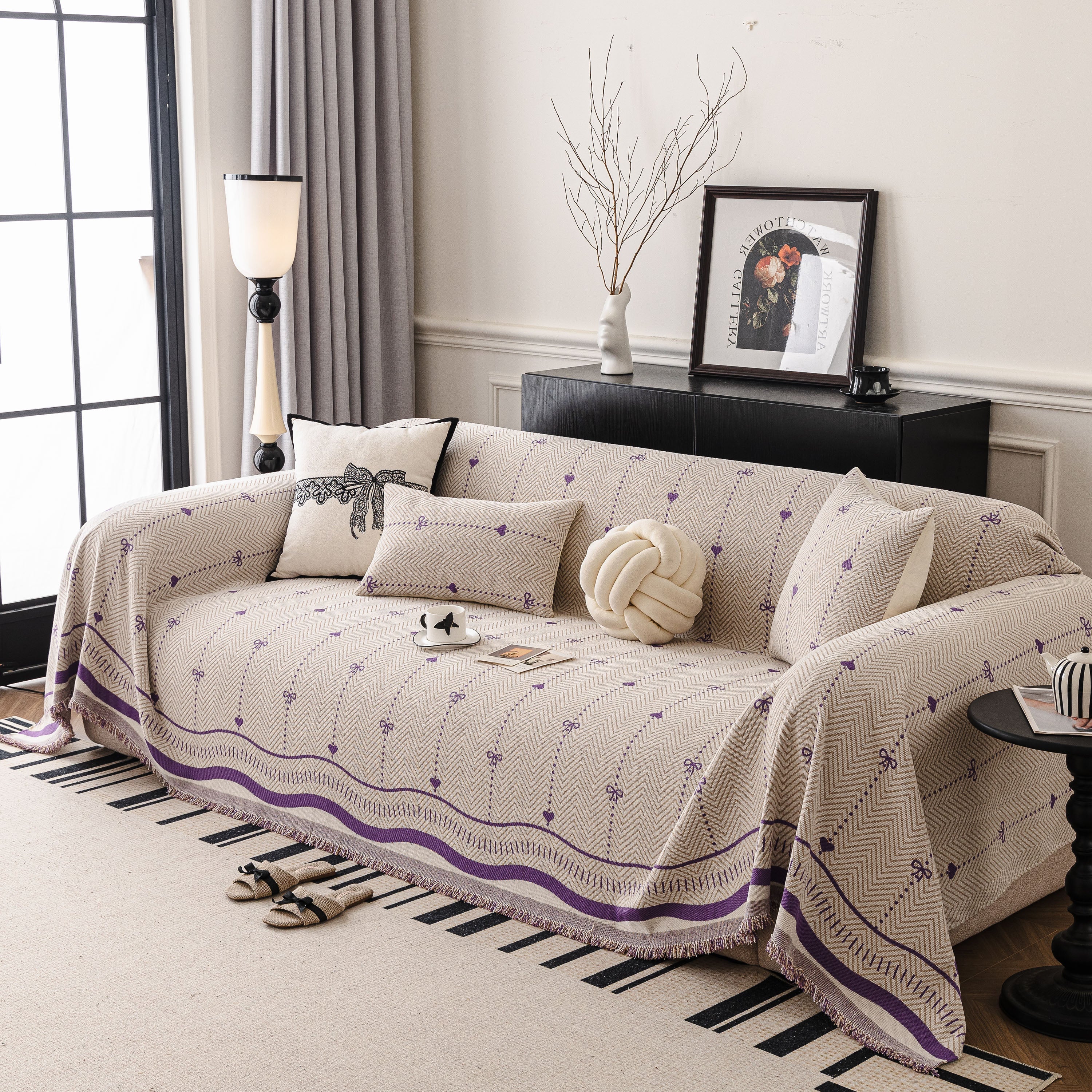 Chenille Couch Throw Cover Decorative Herringbone Sofa Blanket Protector for Couch