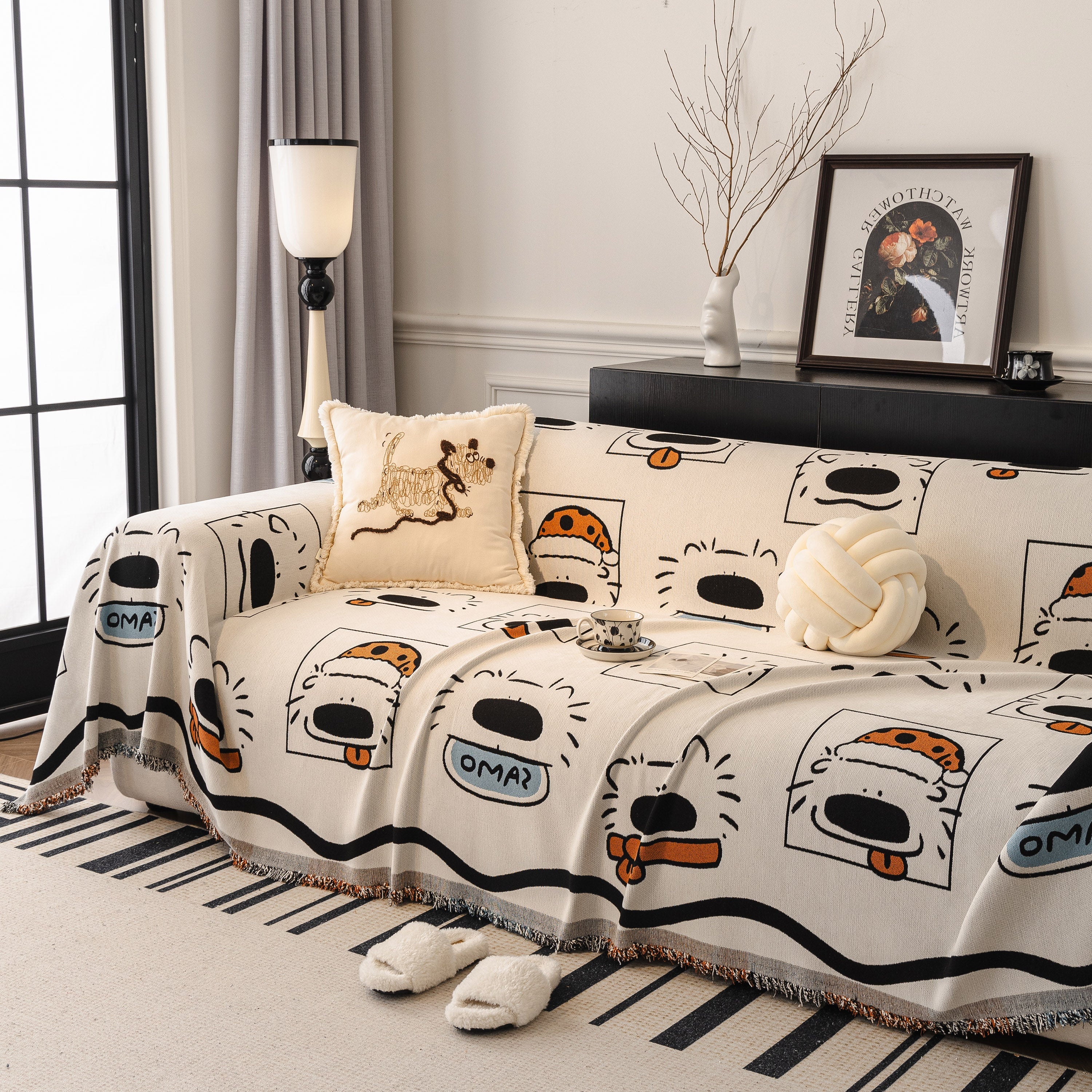 Cute Chenille Couch Cover Throw, Cartoon Soft Washable Sofa Cover for Sectional Sofas
