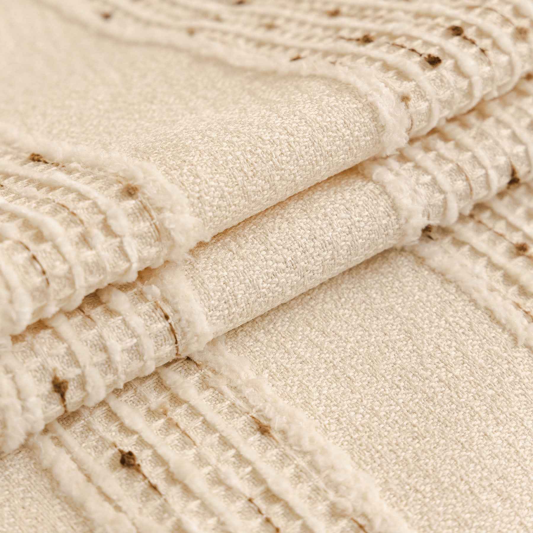 Textured Striped Sofa Throw Cover, Soft Woven Couch Protector with Fringe Edges