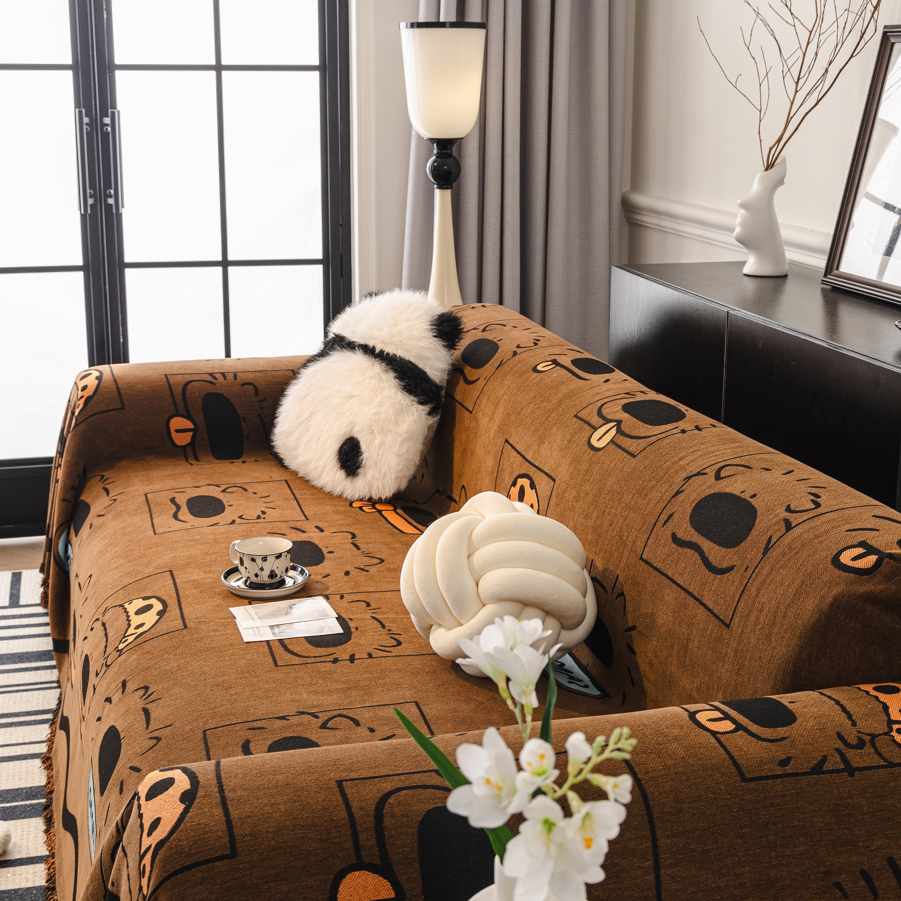 Cute Chenille Couch Cover Throw, Cartoon Soft Washable Sofa Cover for Sectional Sofas