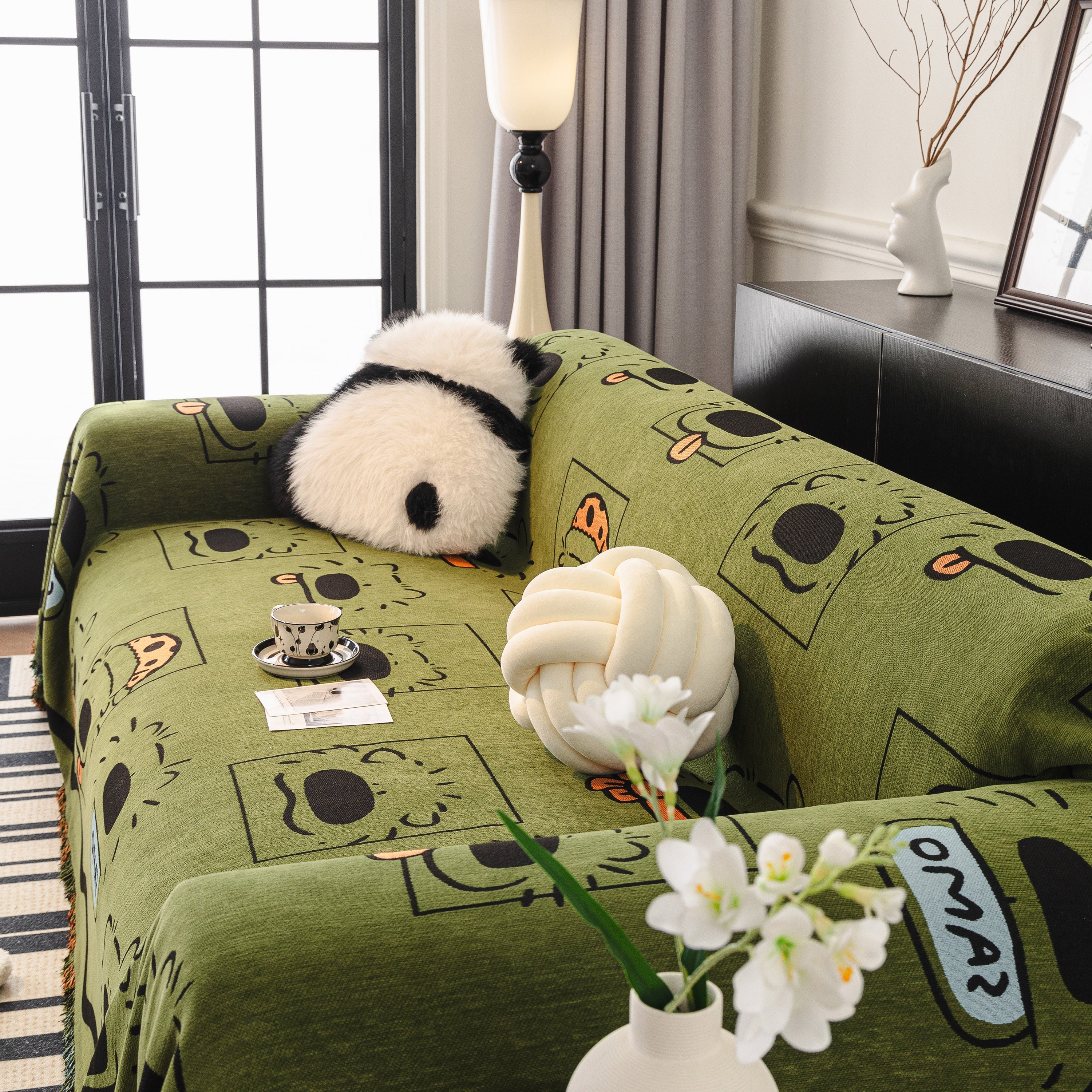 Cute Chenille Couch Cover Throw, Cartoon Soft Washable Sofa Cover for Sectional Sofas