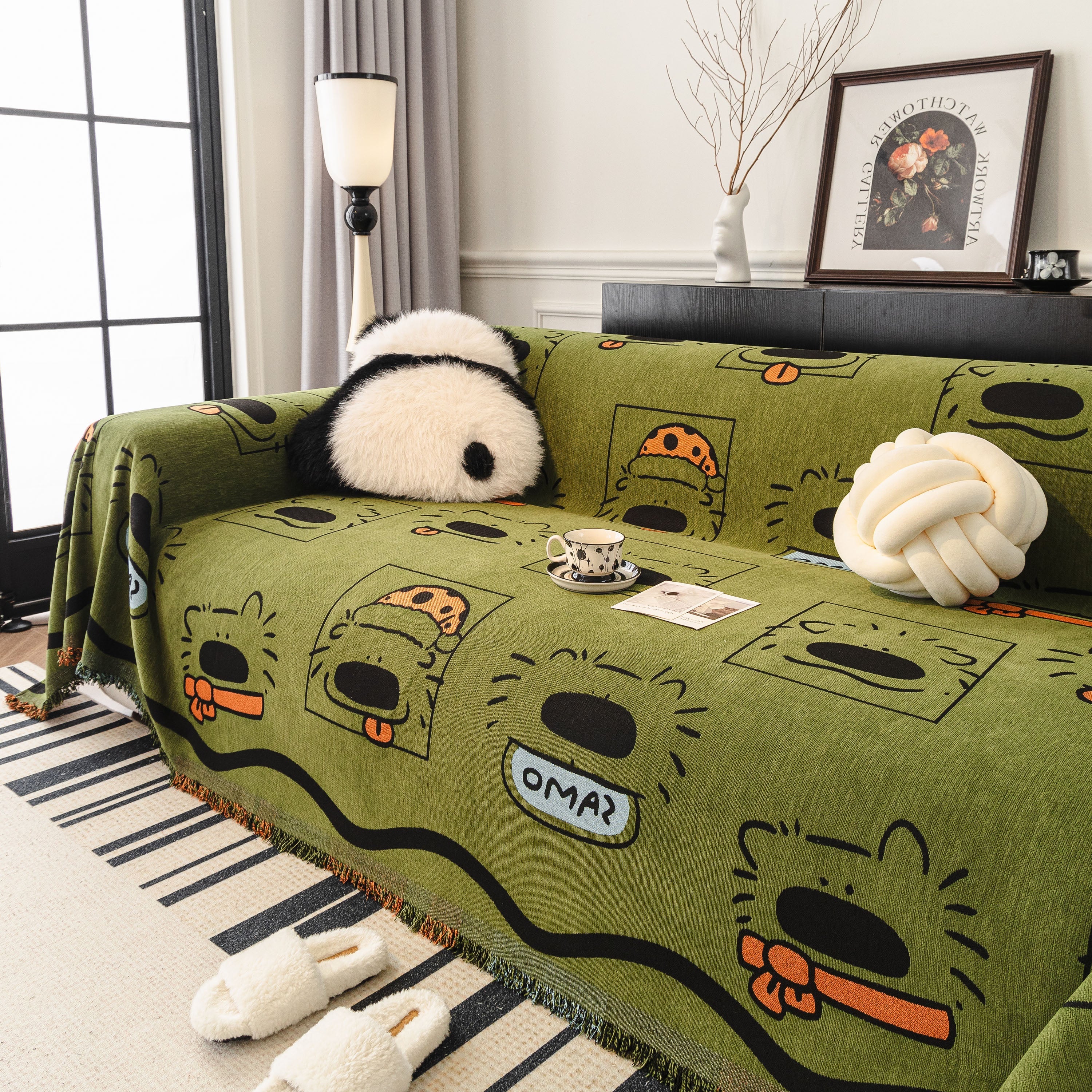 Cute Chenille Couch Cover Throw, Cartoon Soft Washable Sofa Cover for Sectional Sofas