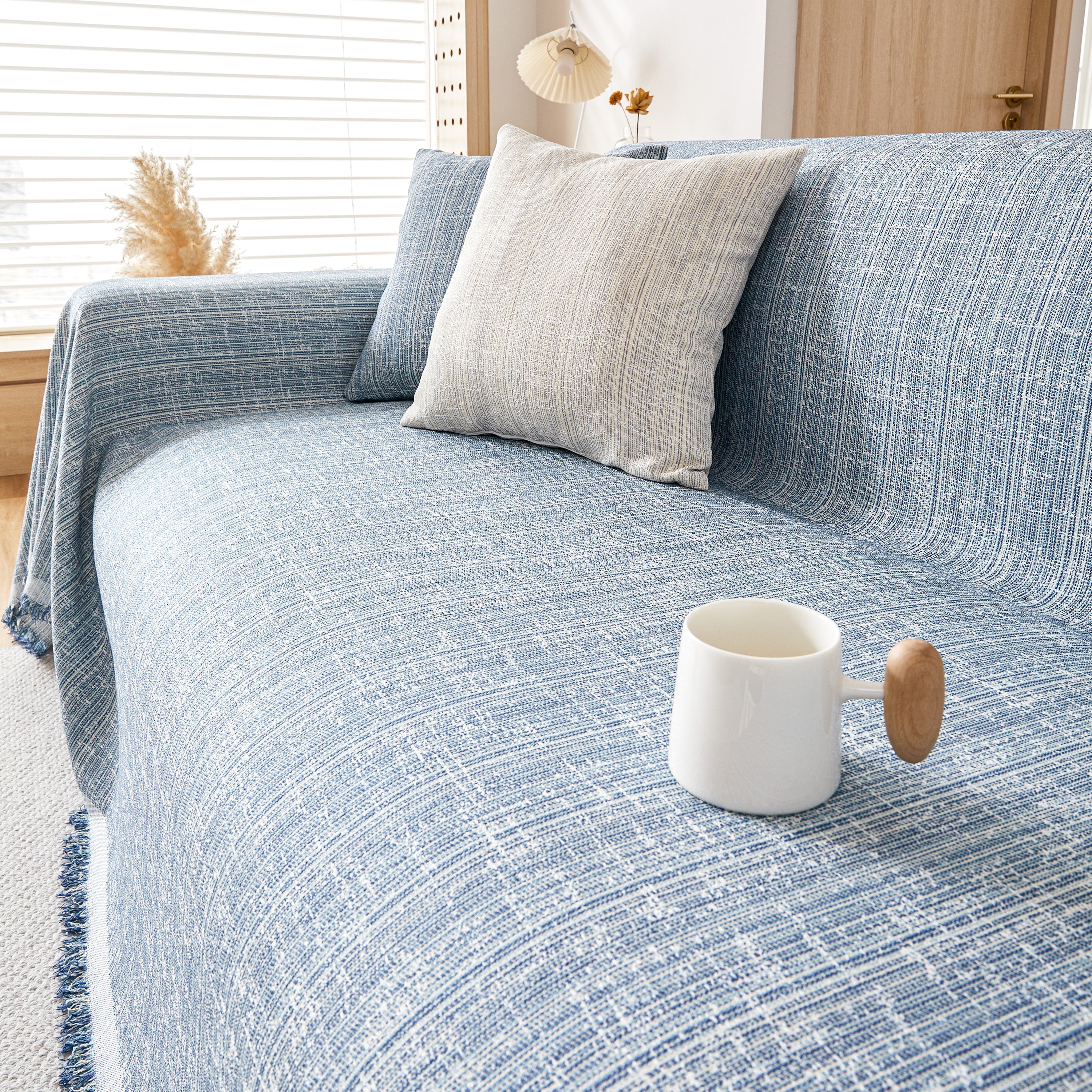 Couch Cover Blanket Couch Covers for Most Shape Sofas Washable Durable Sofa Throw Cover with Tassels