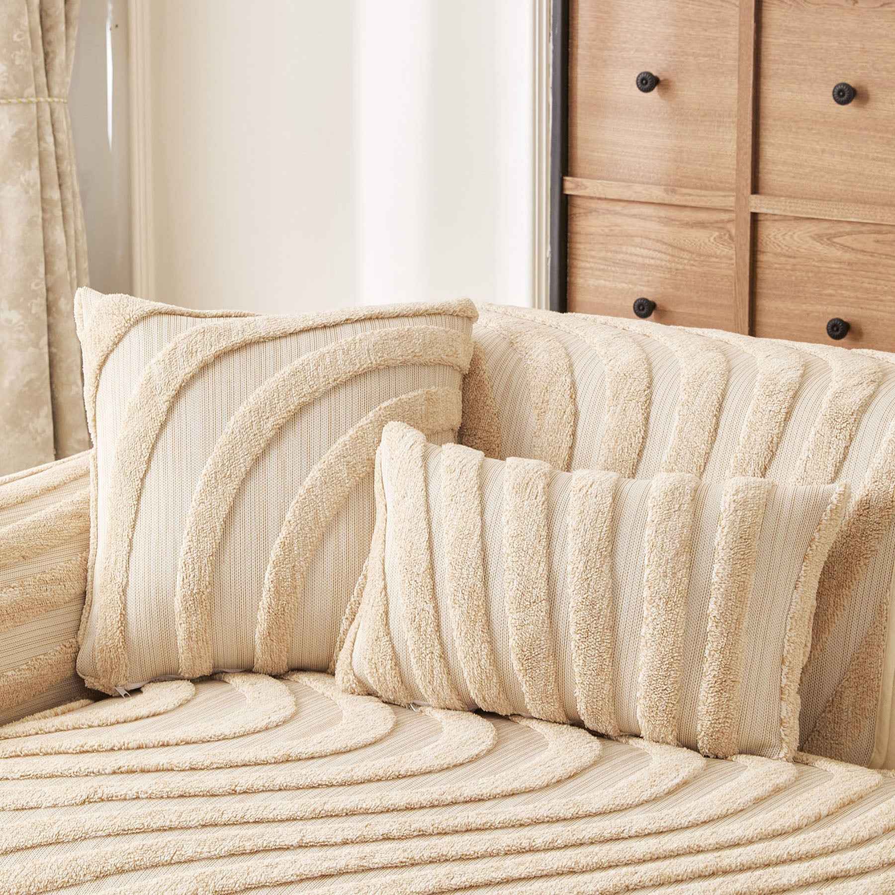 Cozy Plush Sofa Topper with Raised Wave Texture, Non-Slip Furniture Protector Cover