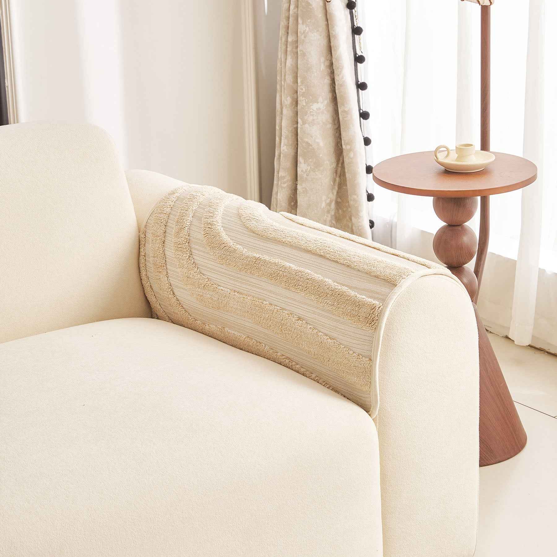 Cozy Plush Sofa Topper with Raised Wave Texture, Non-Slip Furniture Protector Cover