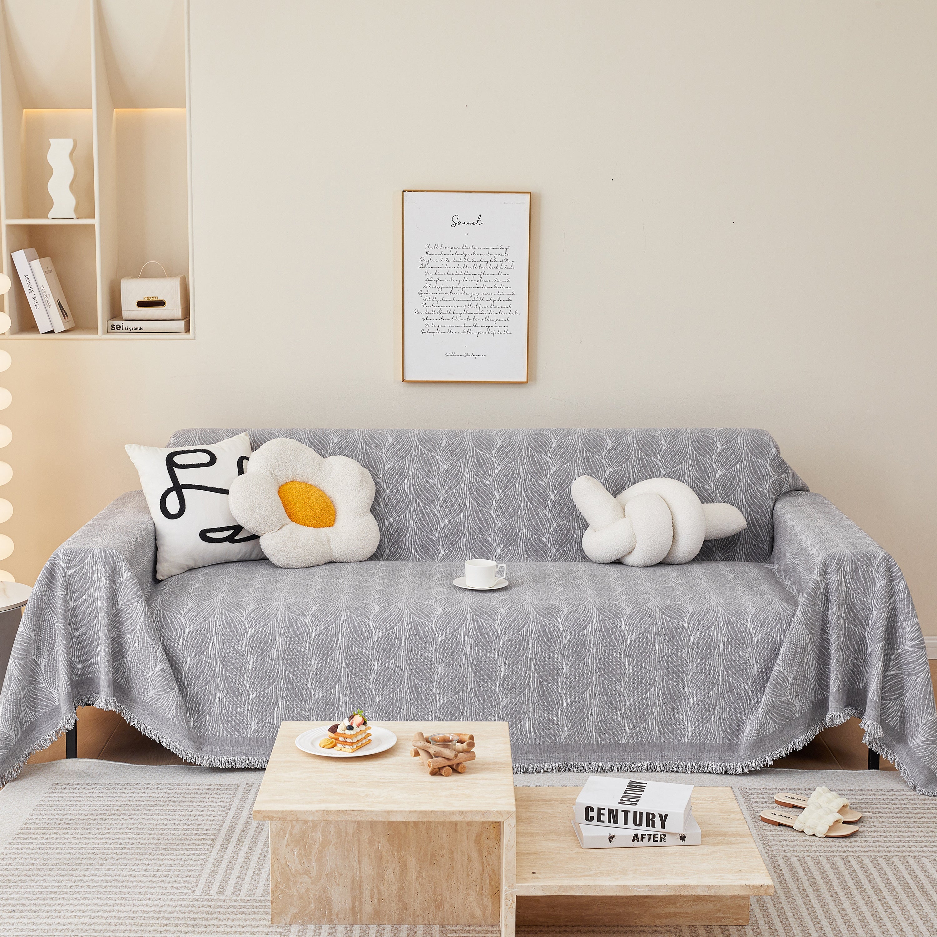 Leaf Universal Furniture Protector Chenille Couch Cover, Large Couch Cover Blanket for Couch Sofa