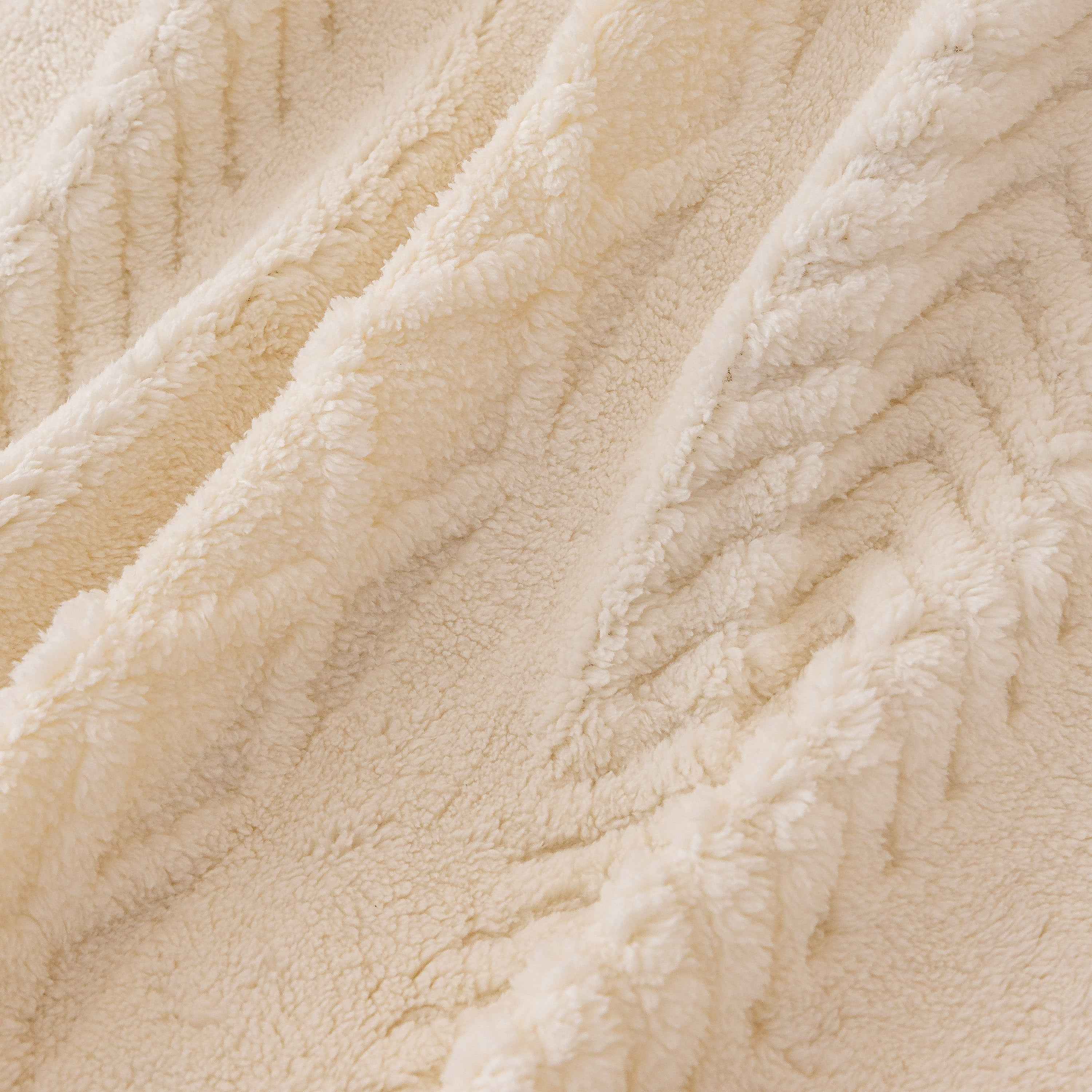 Plush Sherpa Fleece Sofa Cover with 3D Cable Knit Texture, Soft Cozy Throw Blanket