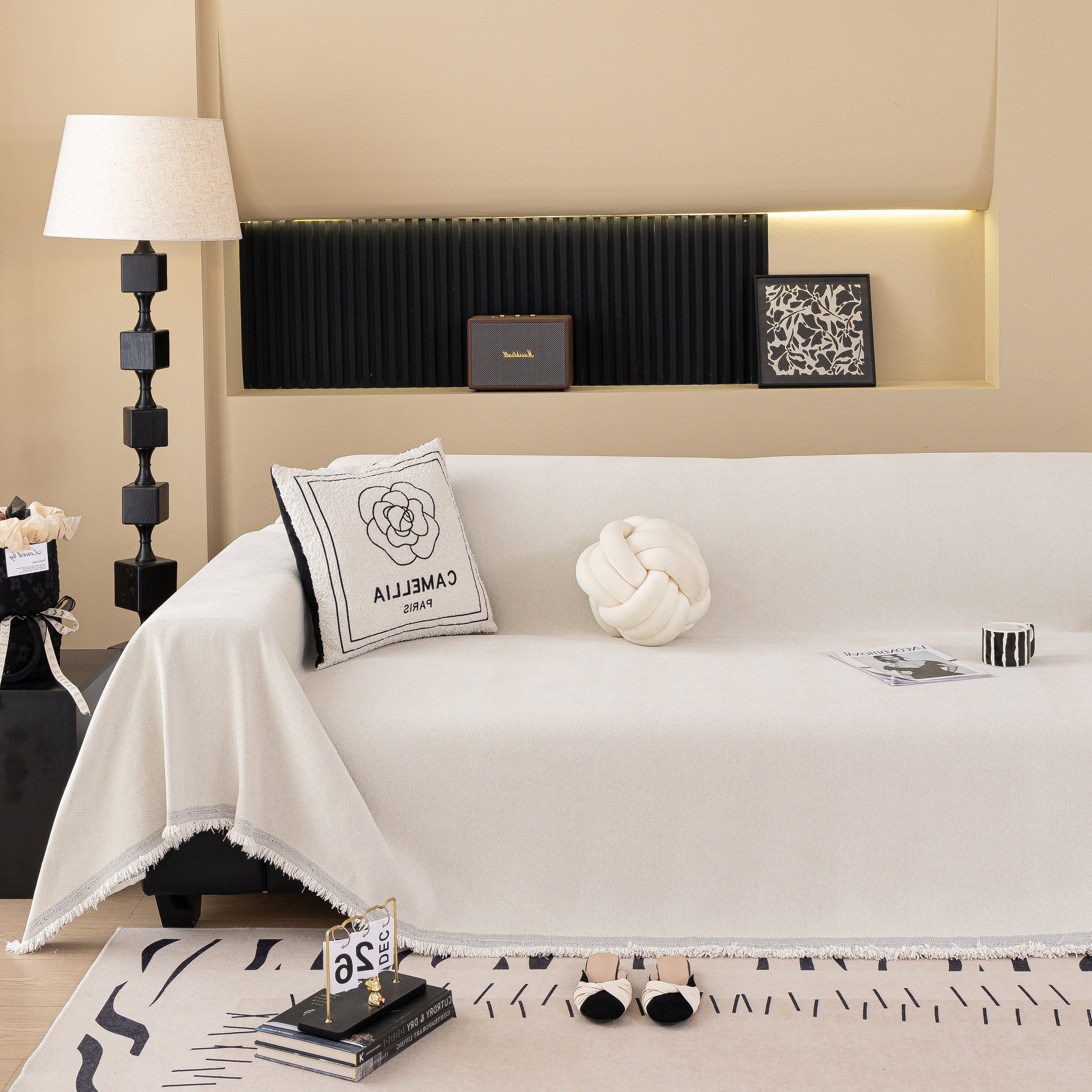 Solid Color Chenille Sofa Cover Blanket Furniture Covers for Sofas and Loveseats