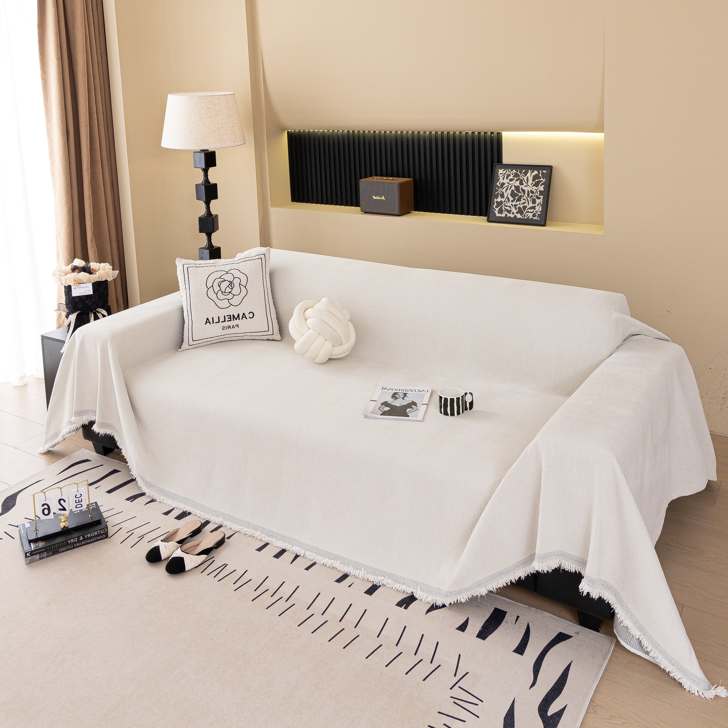 Solid Color Chenille Sofa Cover Blanket Furniture Covers for Sofas and Loveseats