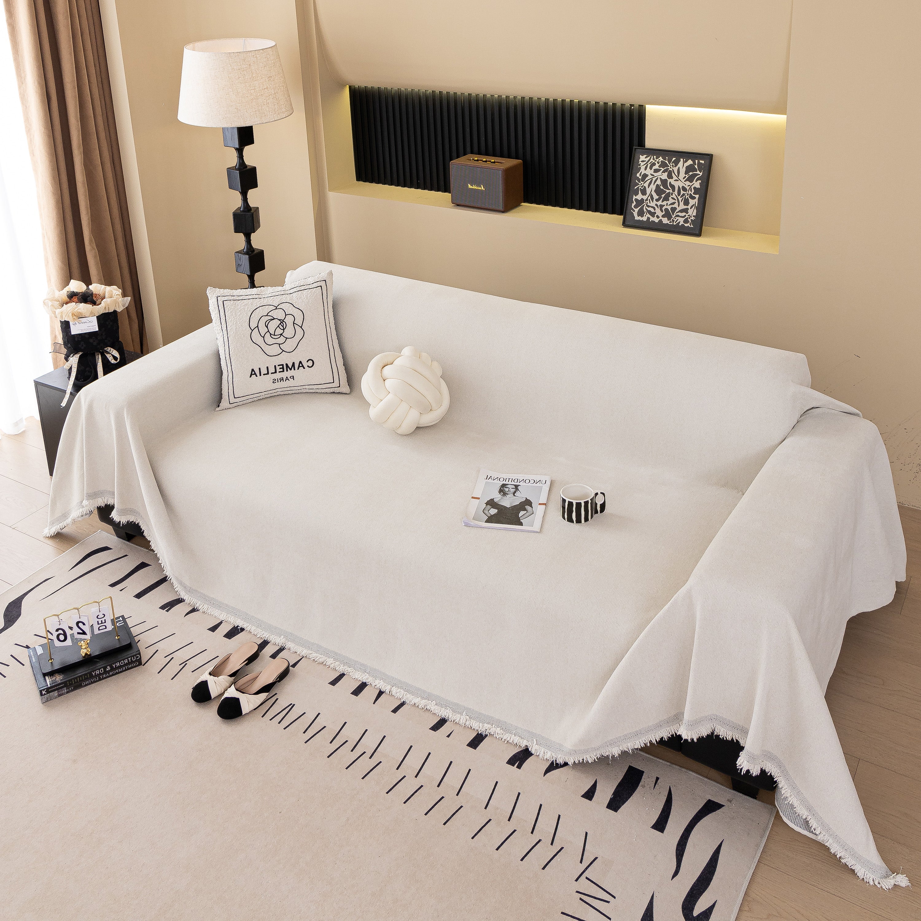 Solid Color Chenille Sofa Cover Blanket Furniture Covers for Sofas and Loveseats