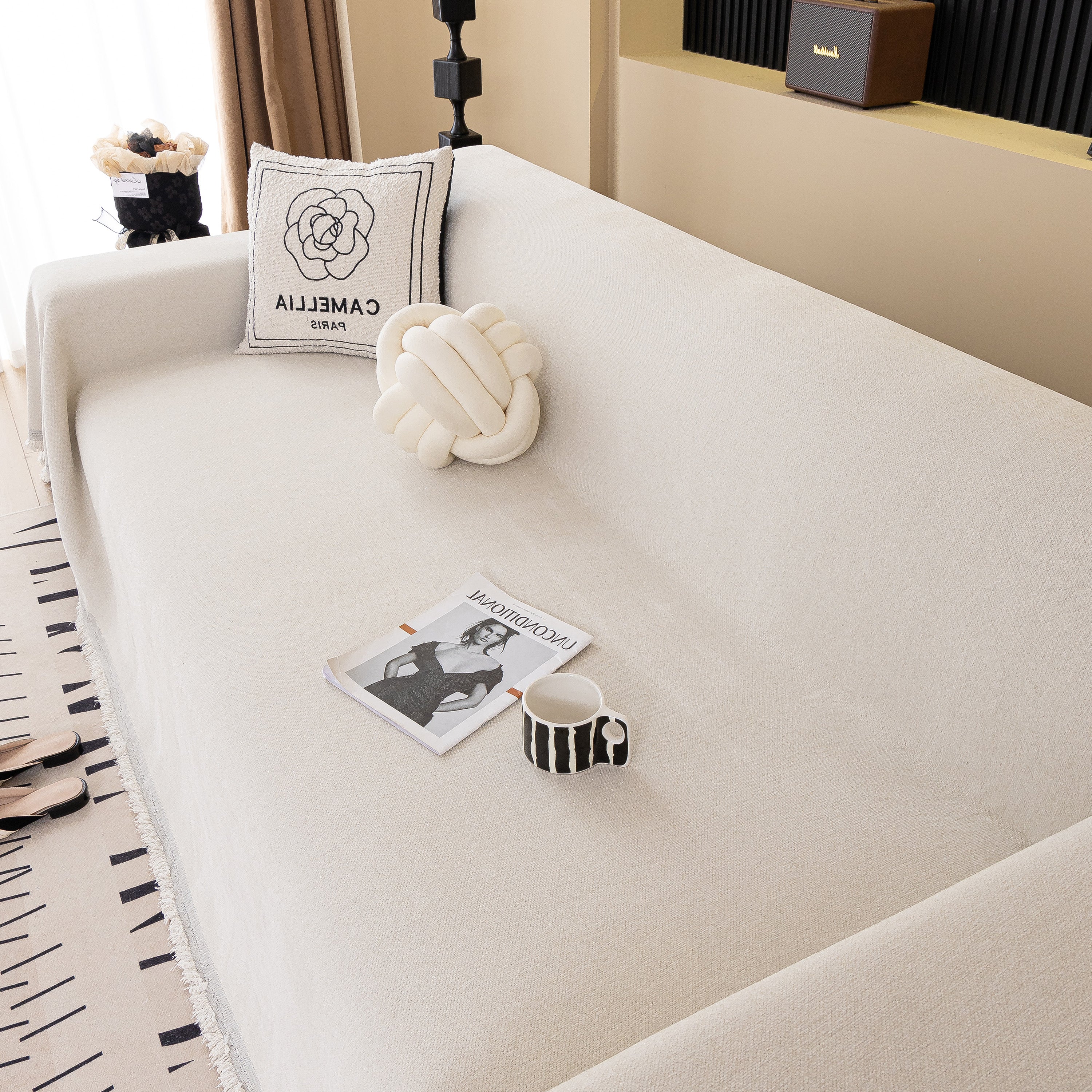 Solid Color Chenille Sofa Cover Blanket Furniture Covers for Sofas and Loveseats