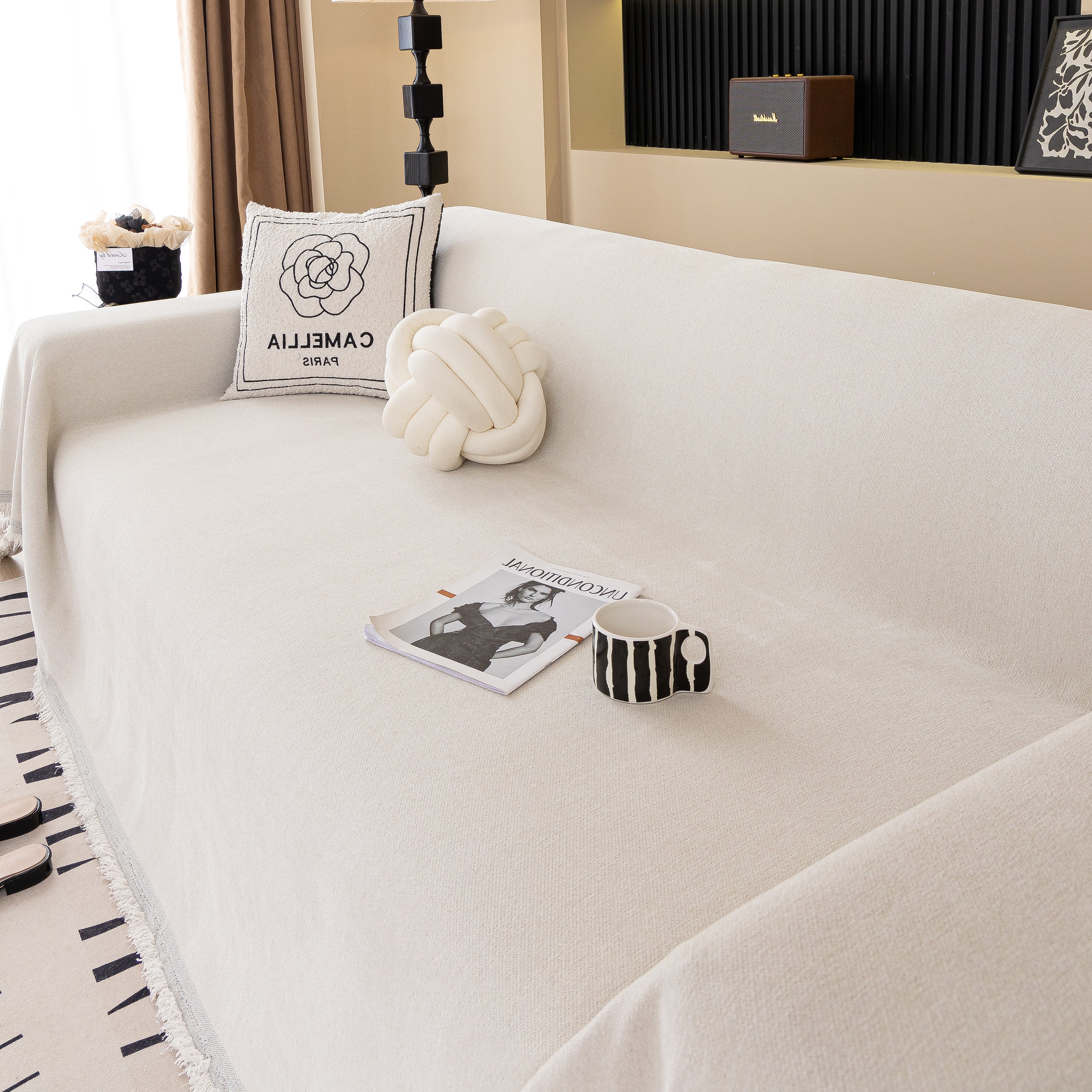 Solid Color Chenille Sofa Cover Blanket Furniture Covers for Sofas and Loveseats