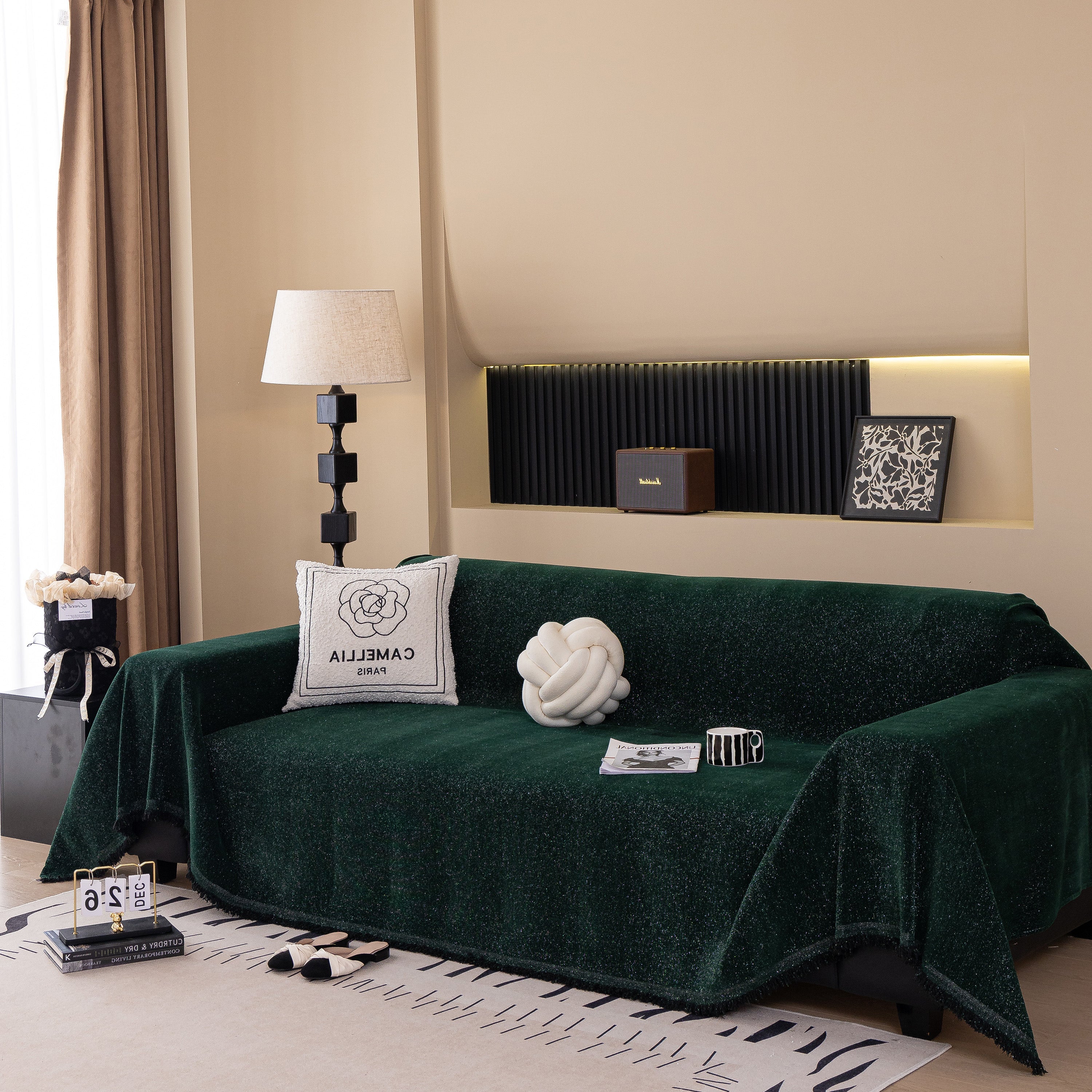 Solid Color Chenille Sofa Cover Blanket Furniture Covers for Sofas and Loveseats