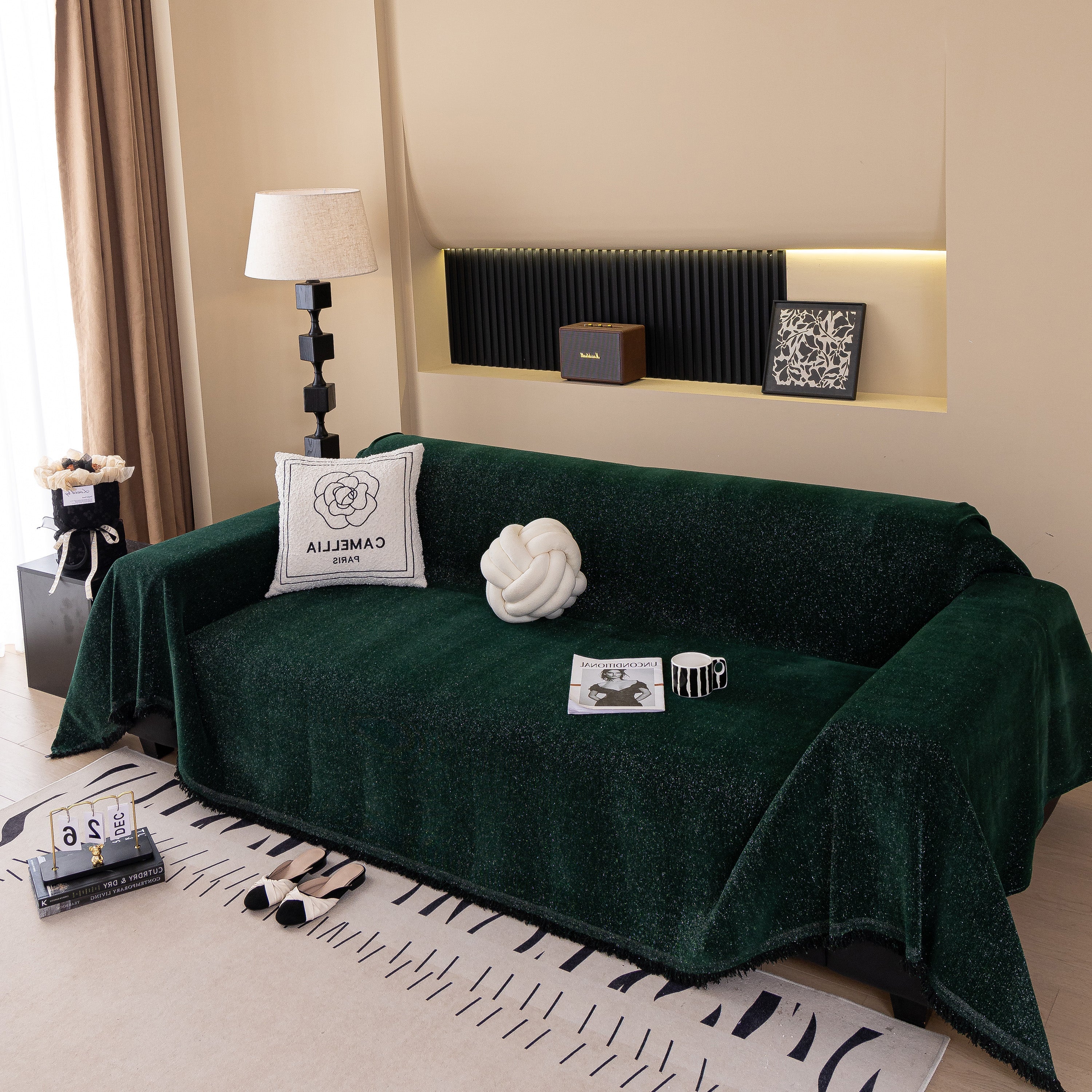 Solid Color Chenille Sofa Cover Blanket Furniture Covers for Sofas and Loveseats