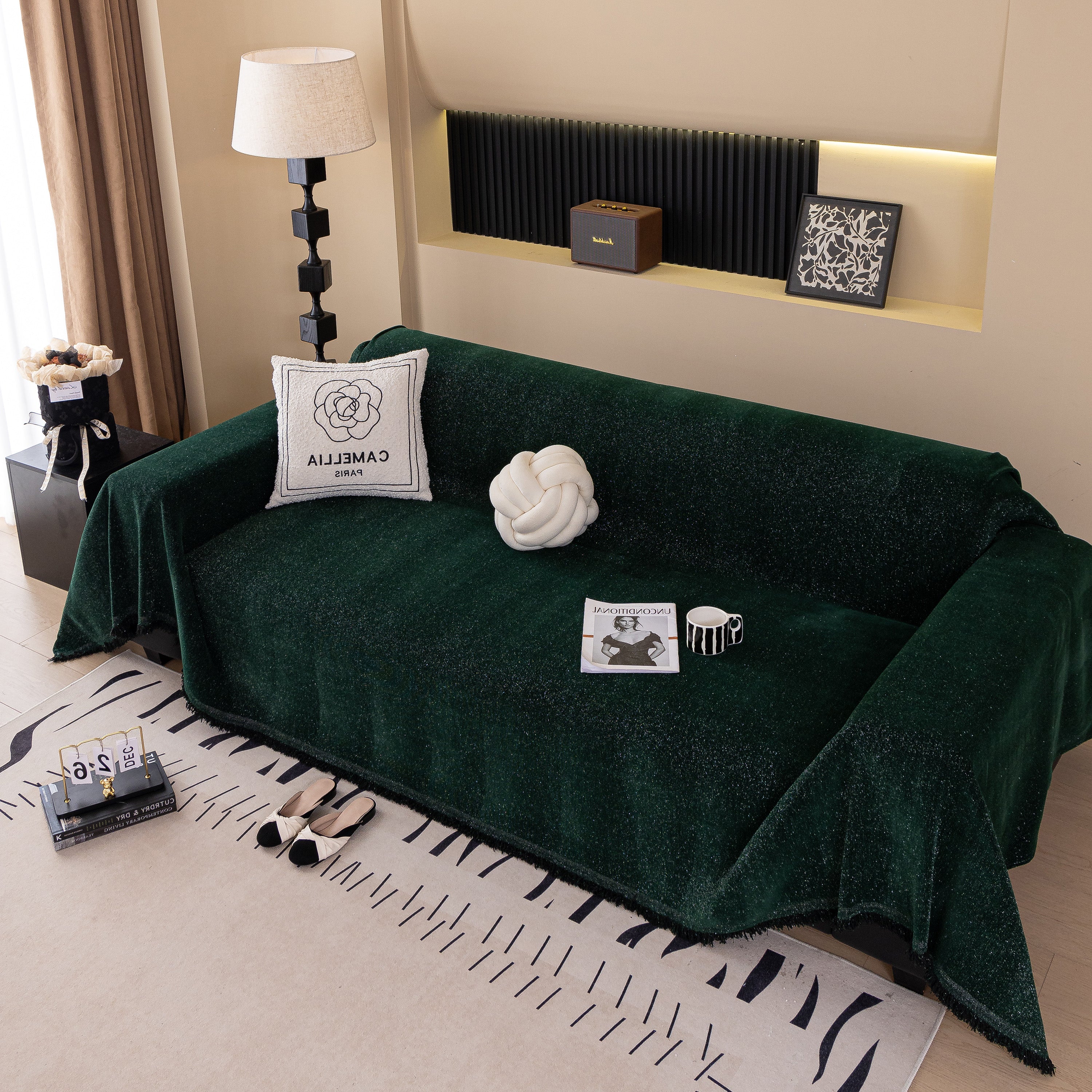 Solid Color Chenille Sofa Cover Blanket Furniture Covers for Sofas and Loveseats