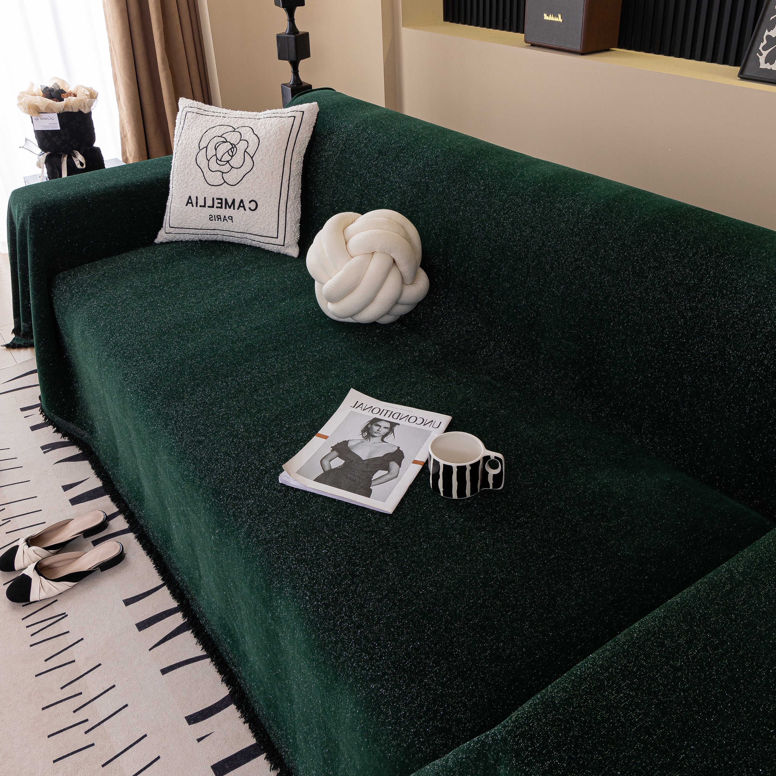 Solid Color Chenille Sofa Cover Blanket Furniture Covers for Sofas and Loveseats