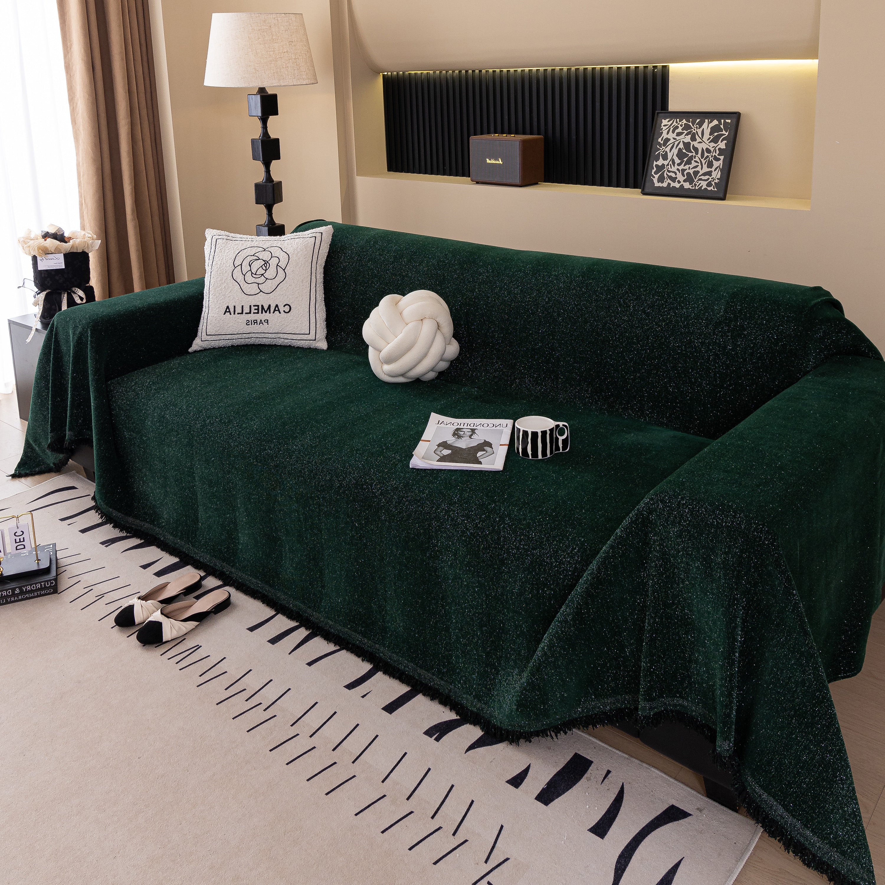 Solid Color Chenille Sofa Cover Blanket Furniture Covers for Sofas and Loveseats