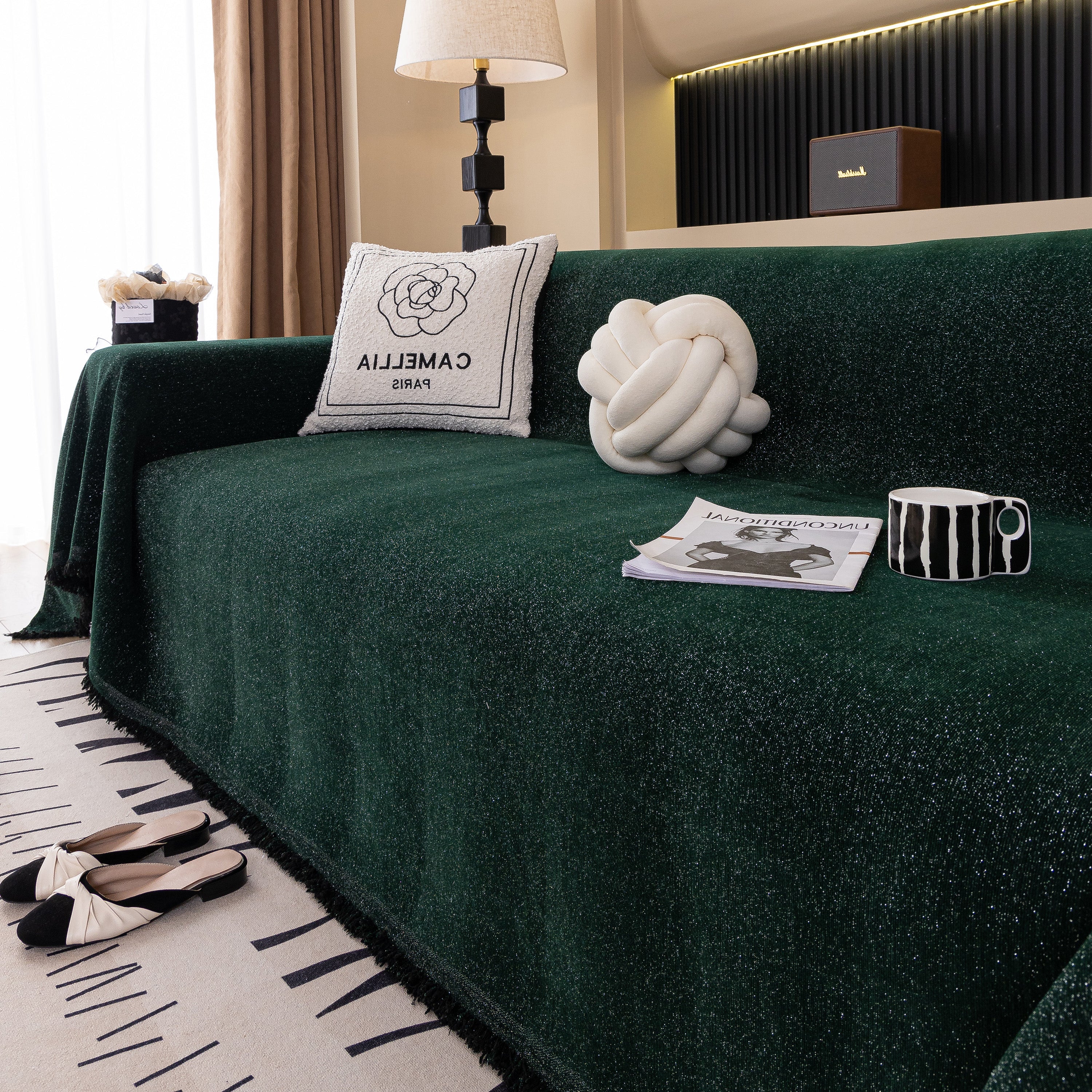 Solid Color Chenille Sofa Cover Blanket Furniture Covers for Sofas and Loveseats
