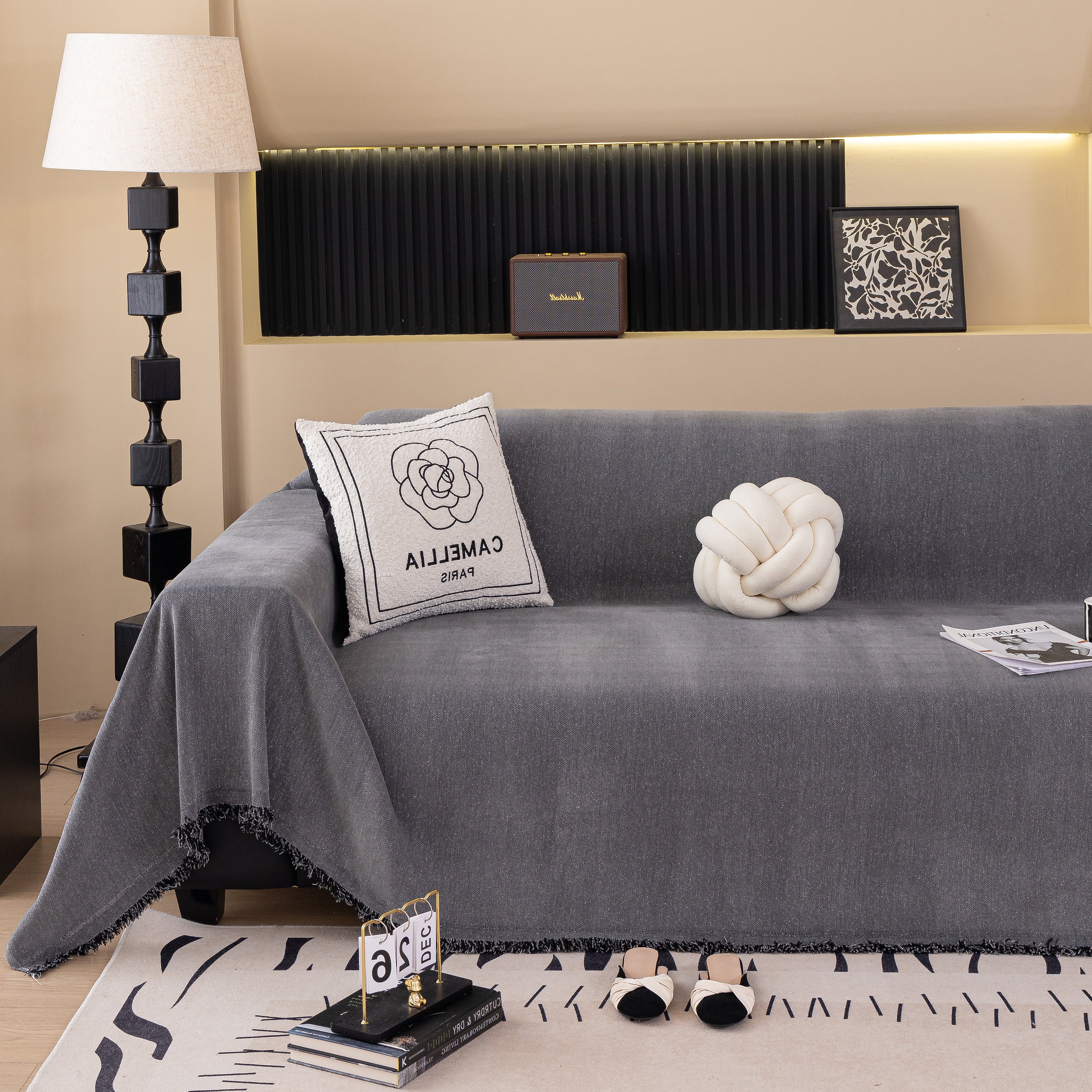 Solid Color Chenille Sofa Cover Blanket Furniture Covers for Sofas and Loveseats