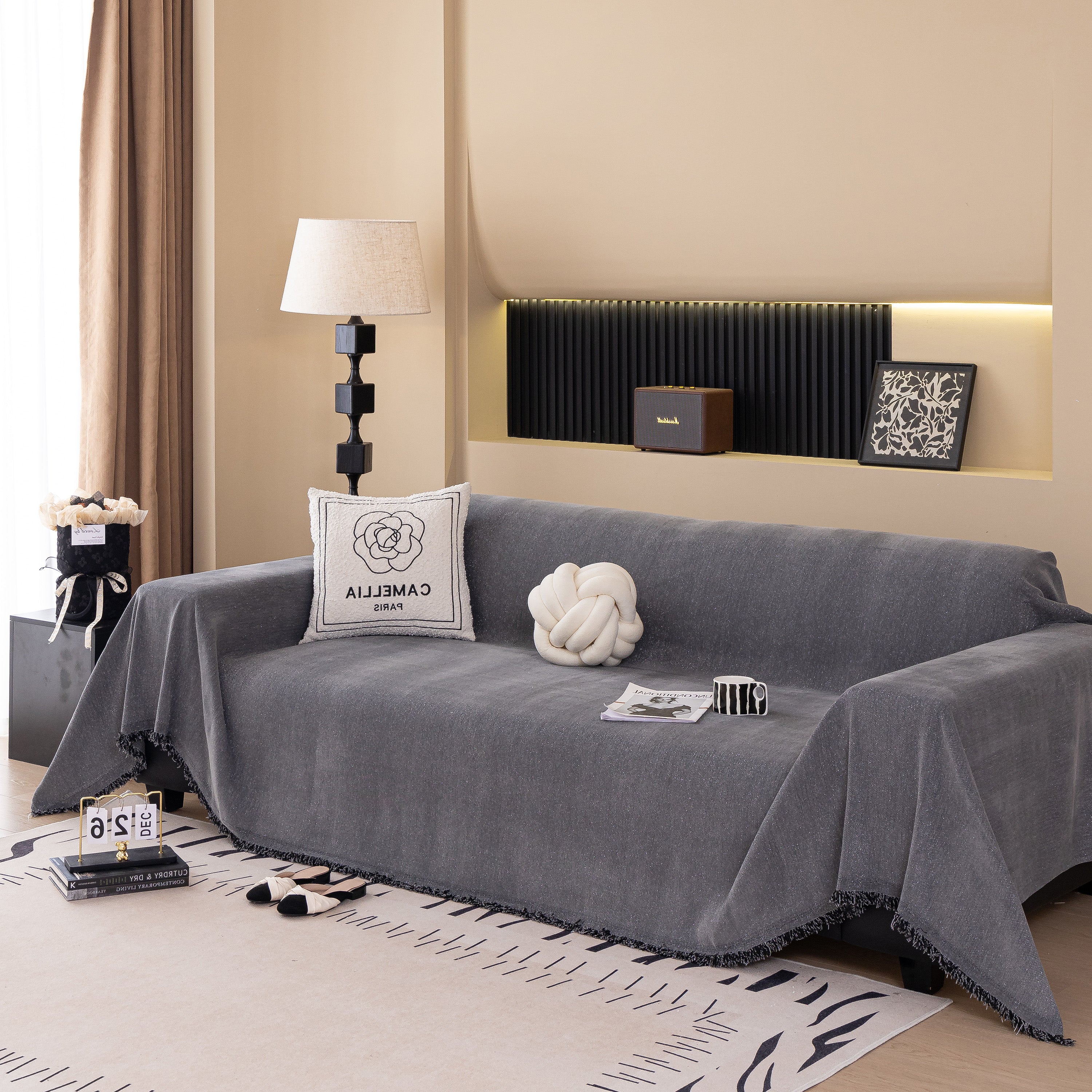 Solid Color Chenille Sofa Cover Blanket Furniture Covers for Sofas and Loveseats