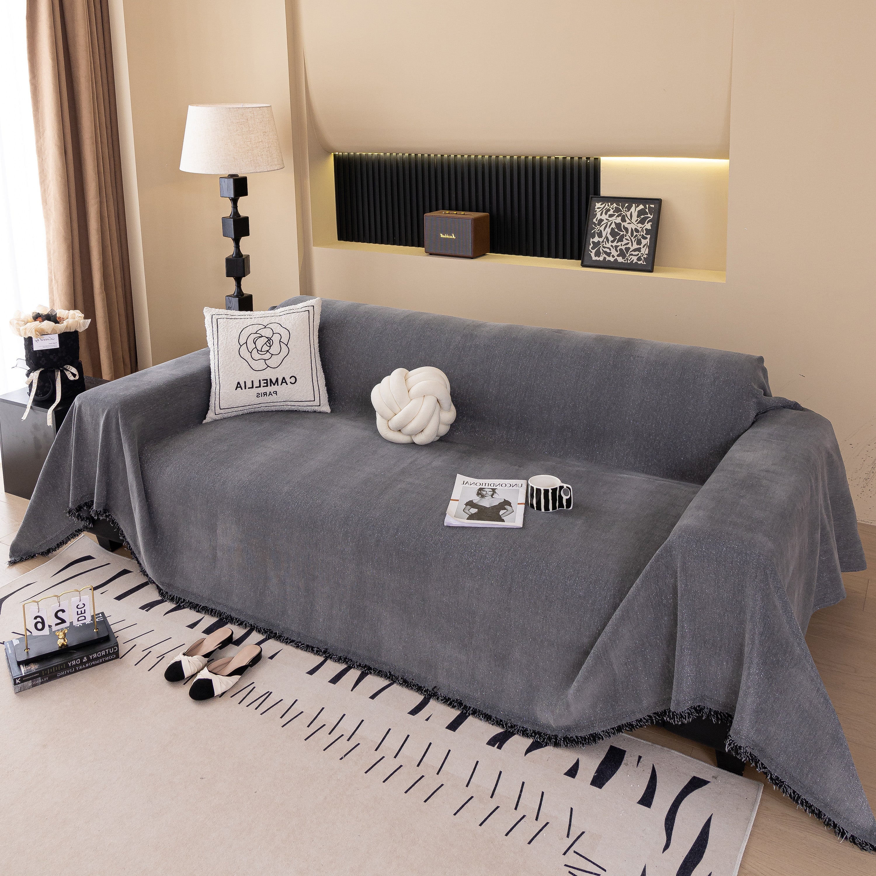 Solid Color Chenille Sofa Cover Blanket Furniture Covers for Sofas and Loveseats