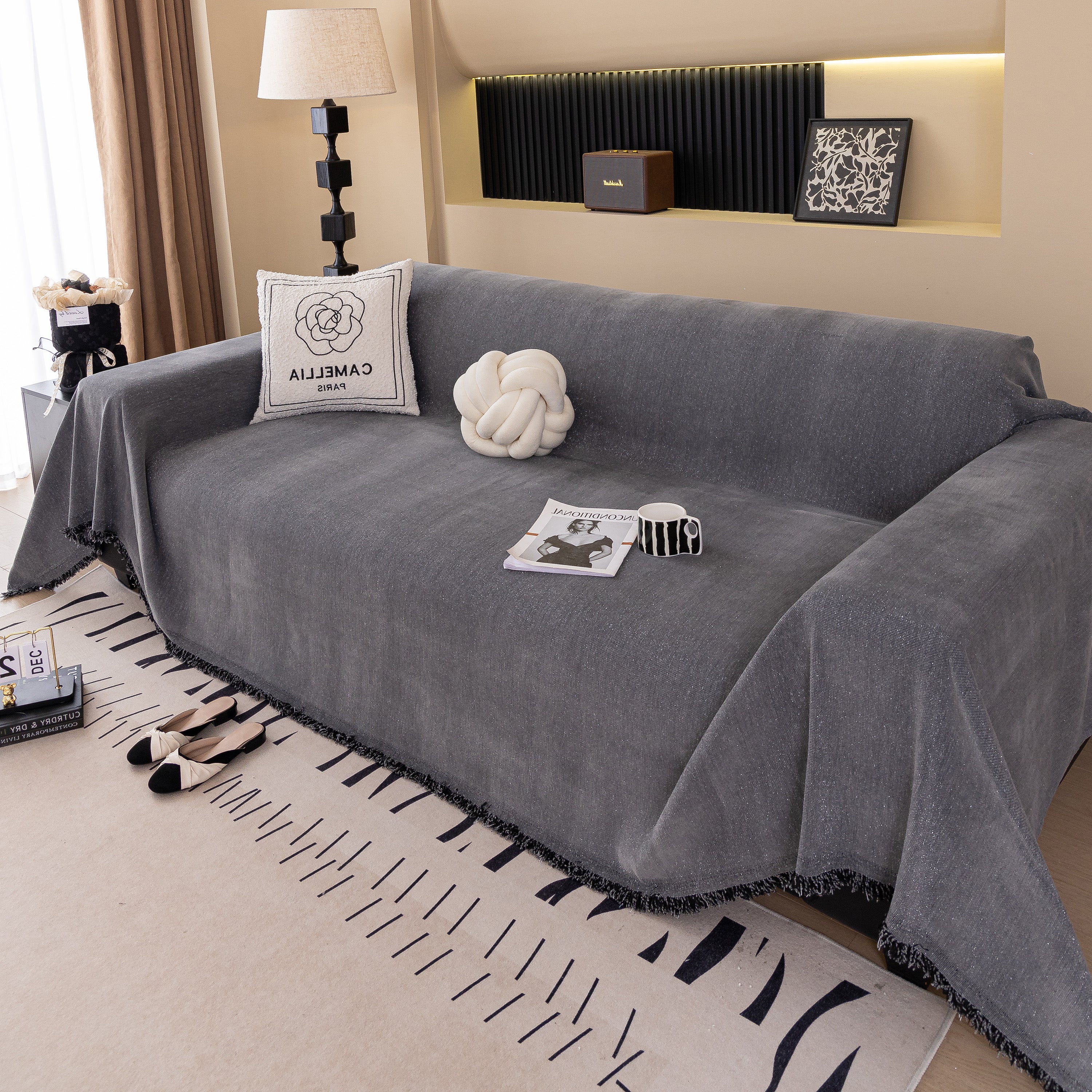 Solid Color Chenille Sofa Cover Blanket Furniture Covers for Sofas and Loveseats