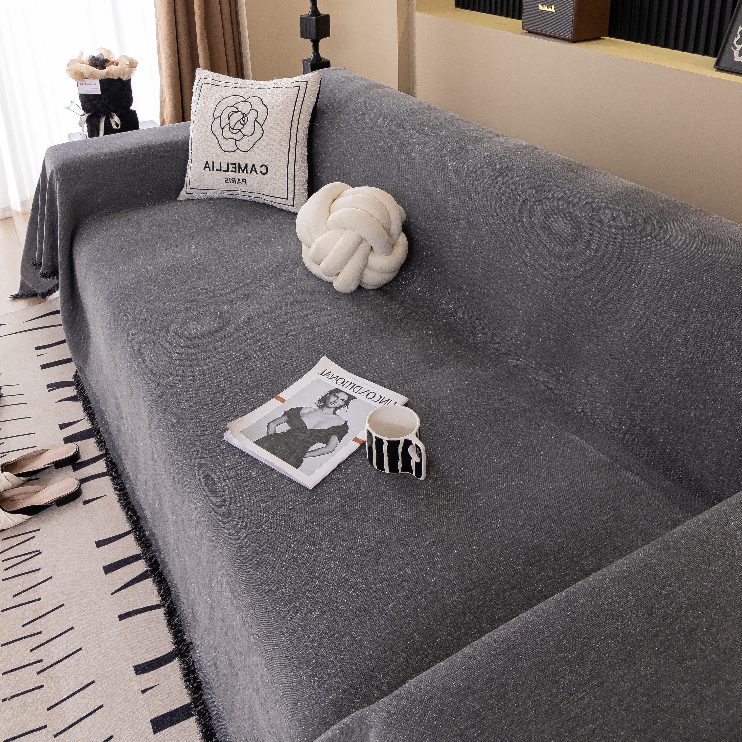 Solid Color Chenille Sofa Cover Blanket Furniture Covers for Sofas and Loveseats