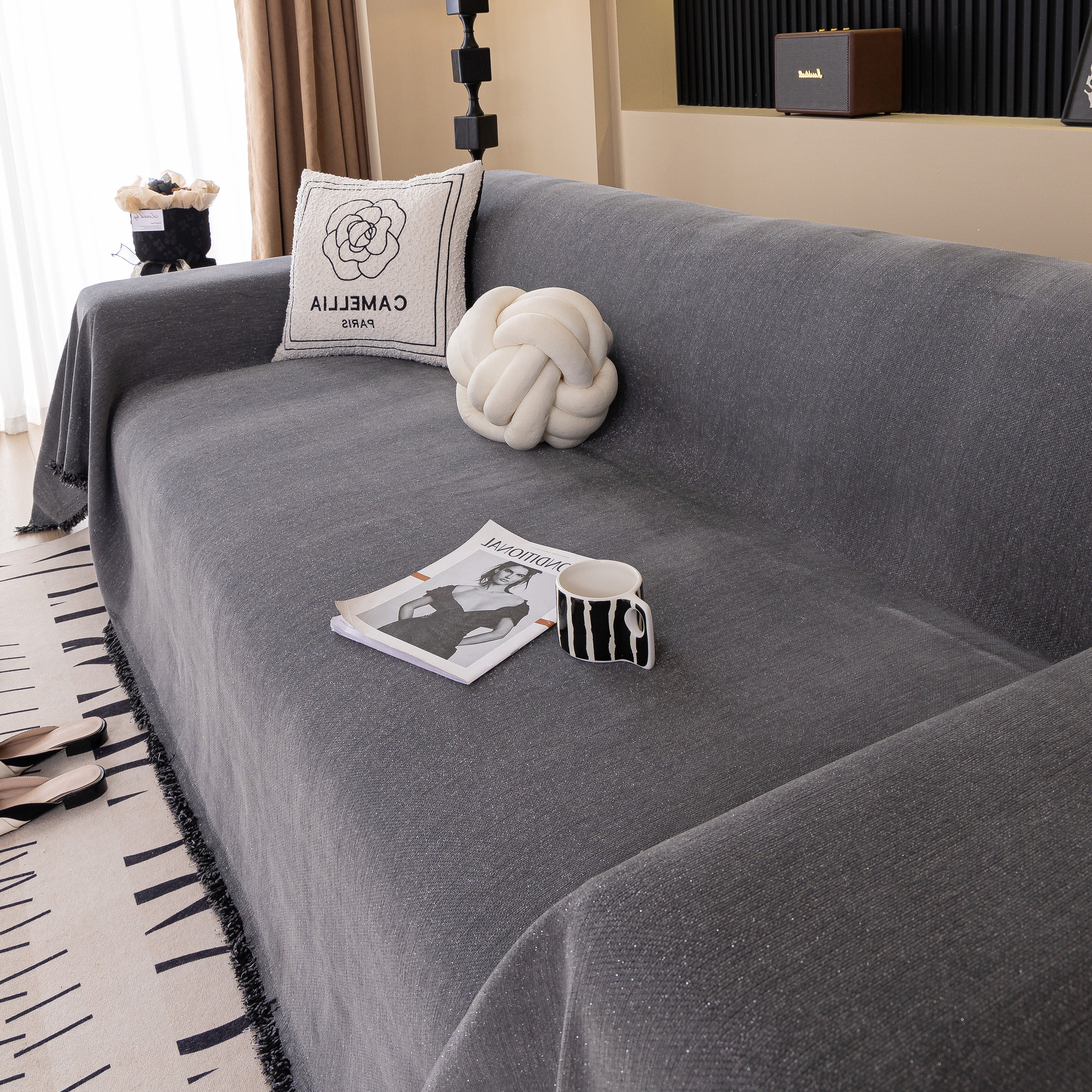 Solid Color Chenille Sofa Cover Blanket Furniture Covers for Sofas and Loveseats