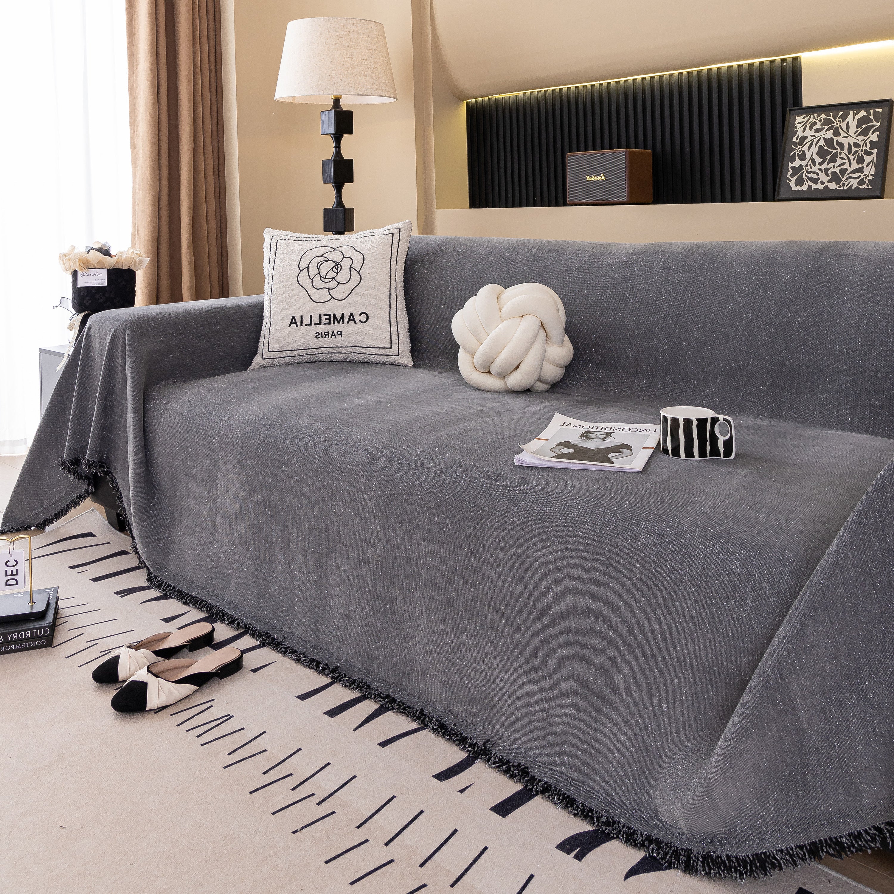 Solid Color Chenille Sofa Cover Blanket Furniture Covers for Sofas and Loveseats