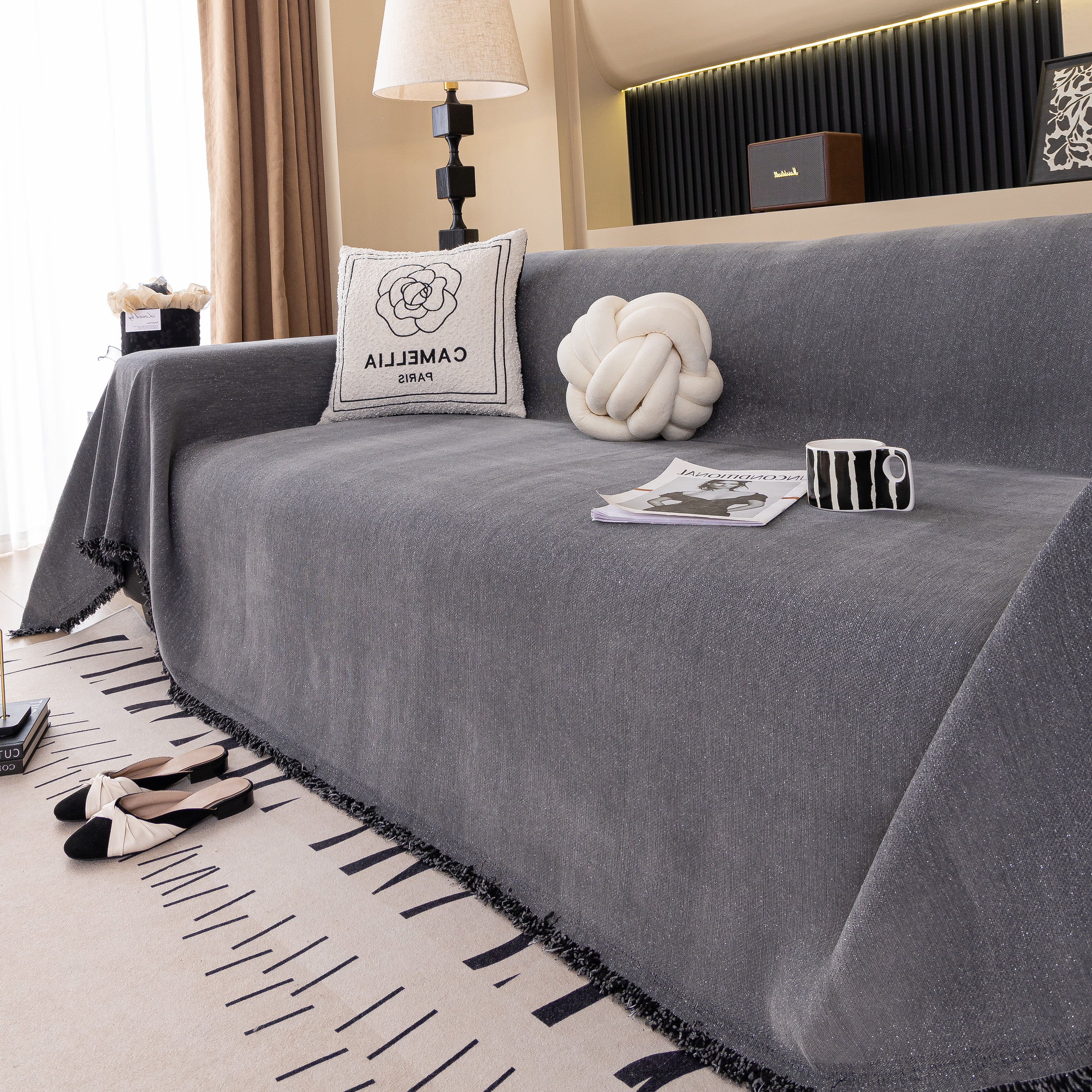 Solid Color Chenille Sofa Cover Blanket Furniture Covers for Sofas and Loveseats