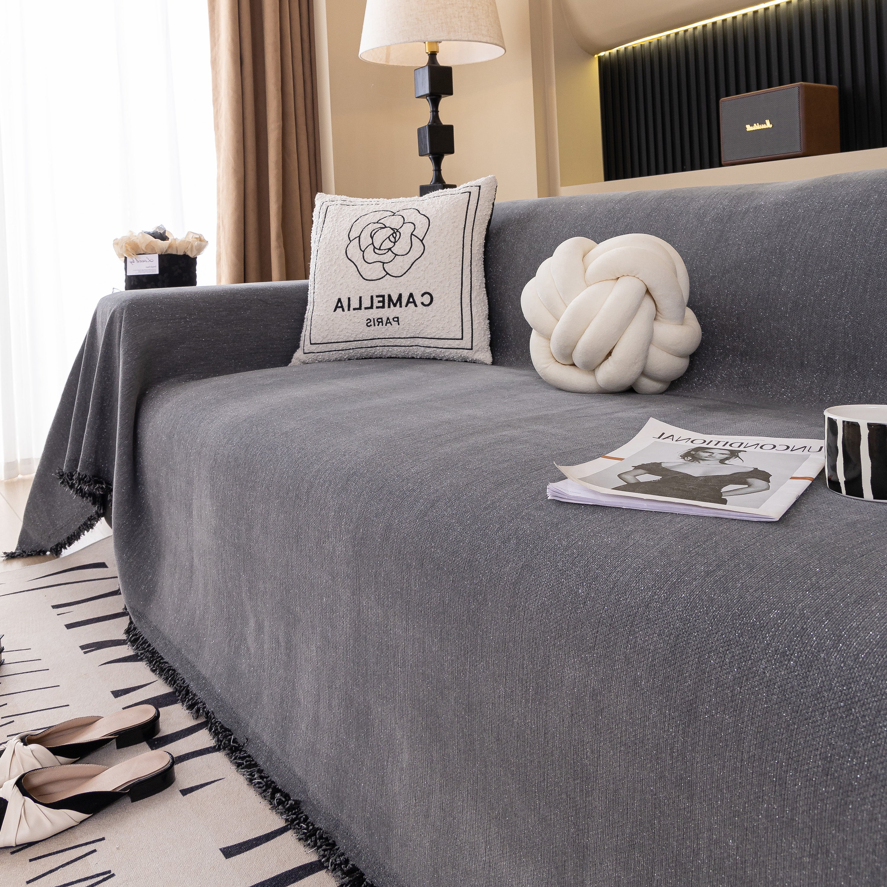 Solid Color Chenille Sofa Cover Blanket Furniture Covers for Sofas and Loveseats