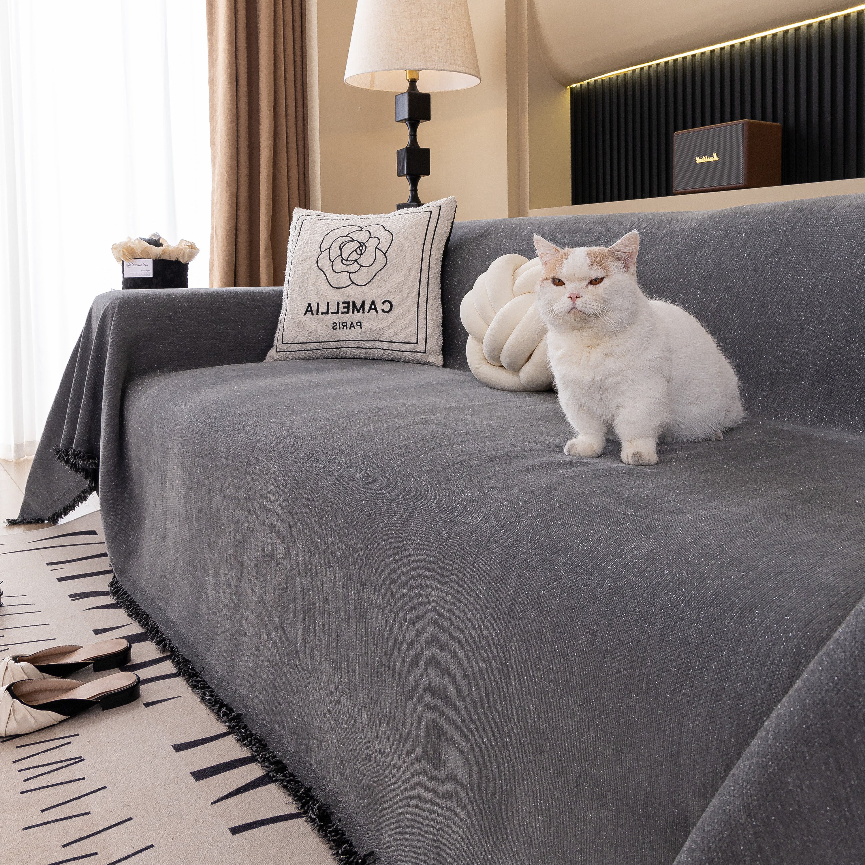 Solid Color Chenille Sofa Cover Blanket Furniture Covers for Sofas and Loveseats