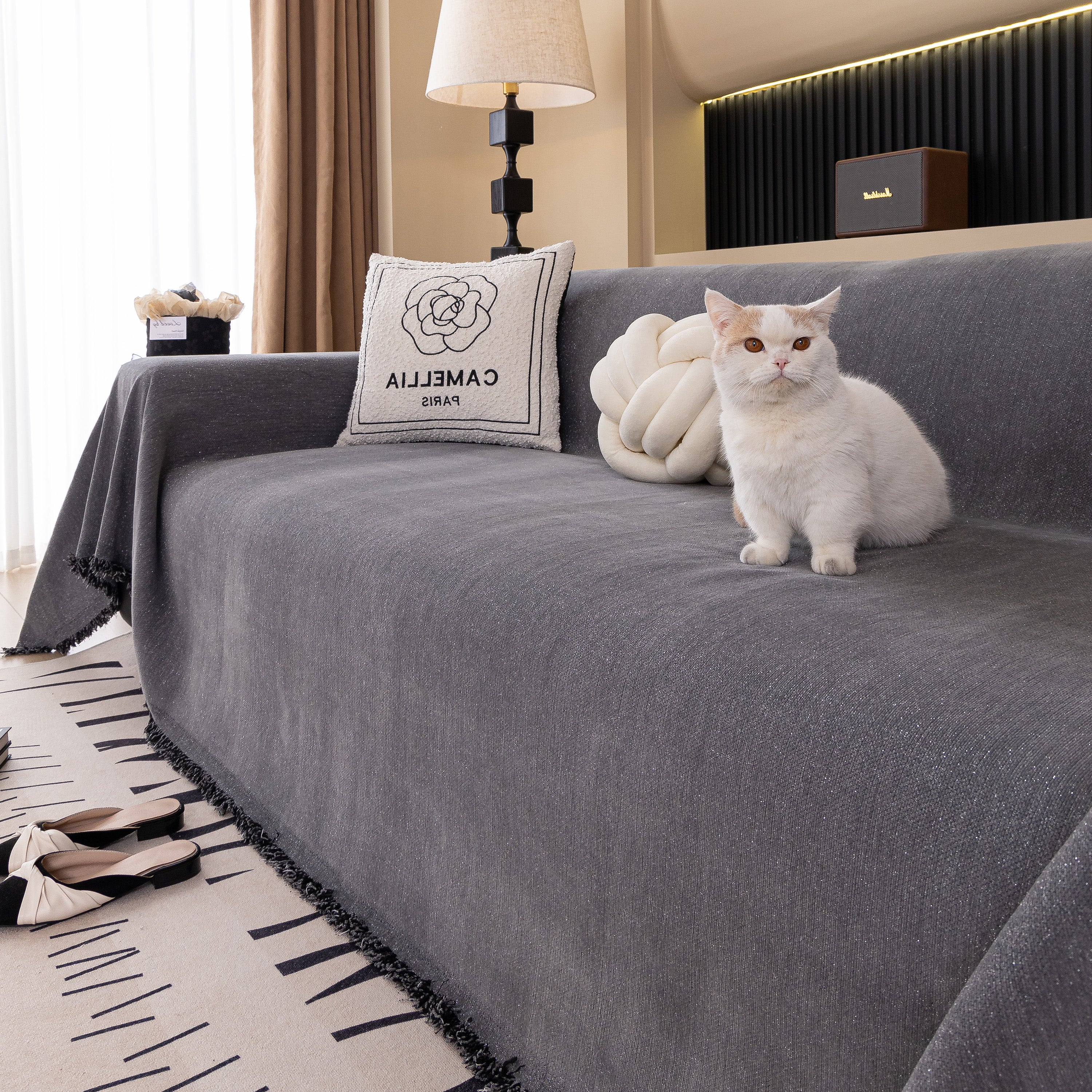 Solid Color Chenille Sofa Cover Blanket Furniture Covers for Sofas and Loveseats