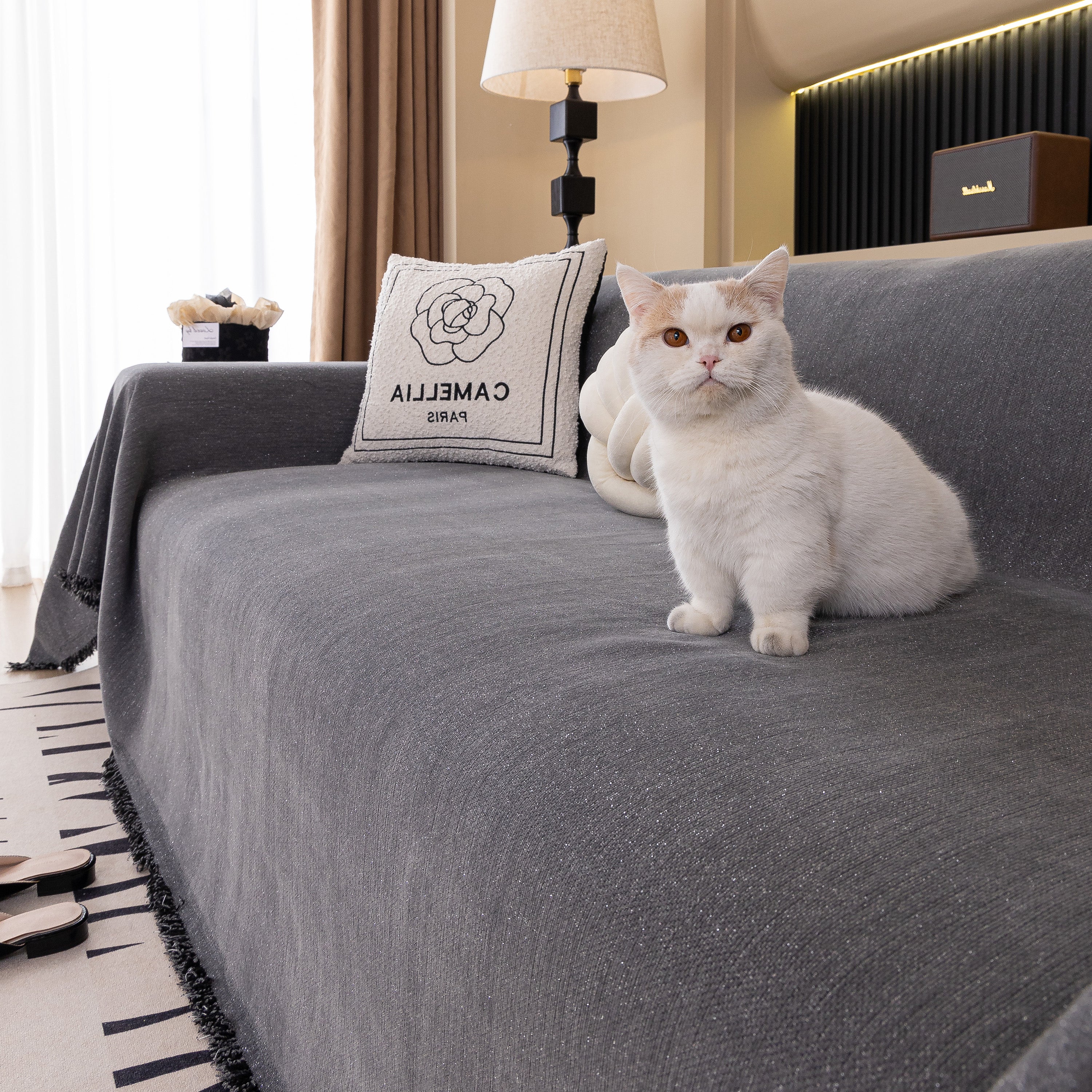 Solid Color Chenille Sofa Cover Blanket Furniture Covers for Sofas and Loveseats