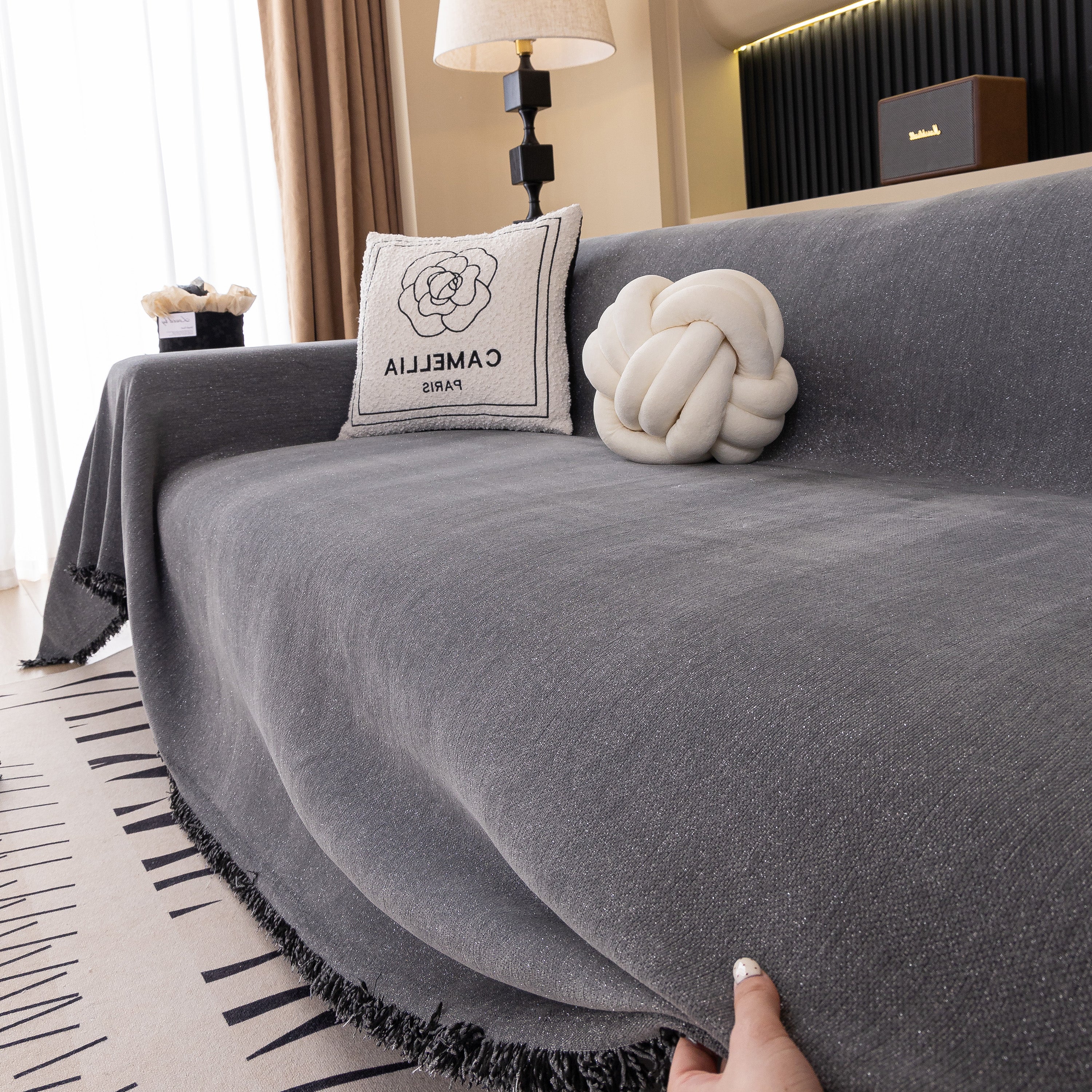 Solid Color Chenille Sofa Cover Blanket Furniture Covers for Sofas and Loveseats