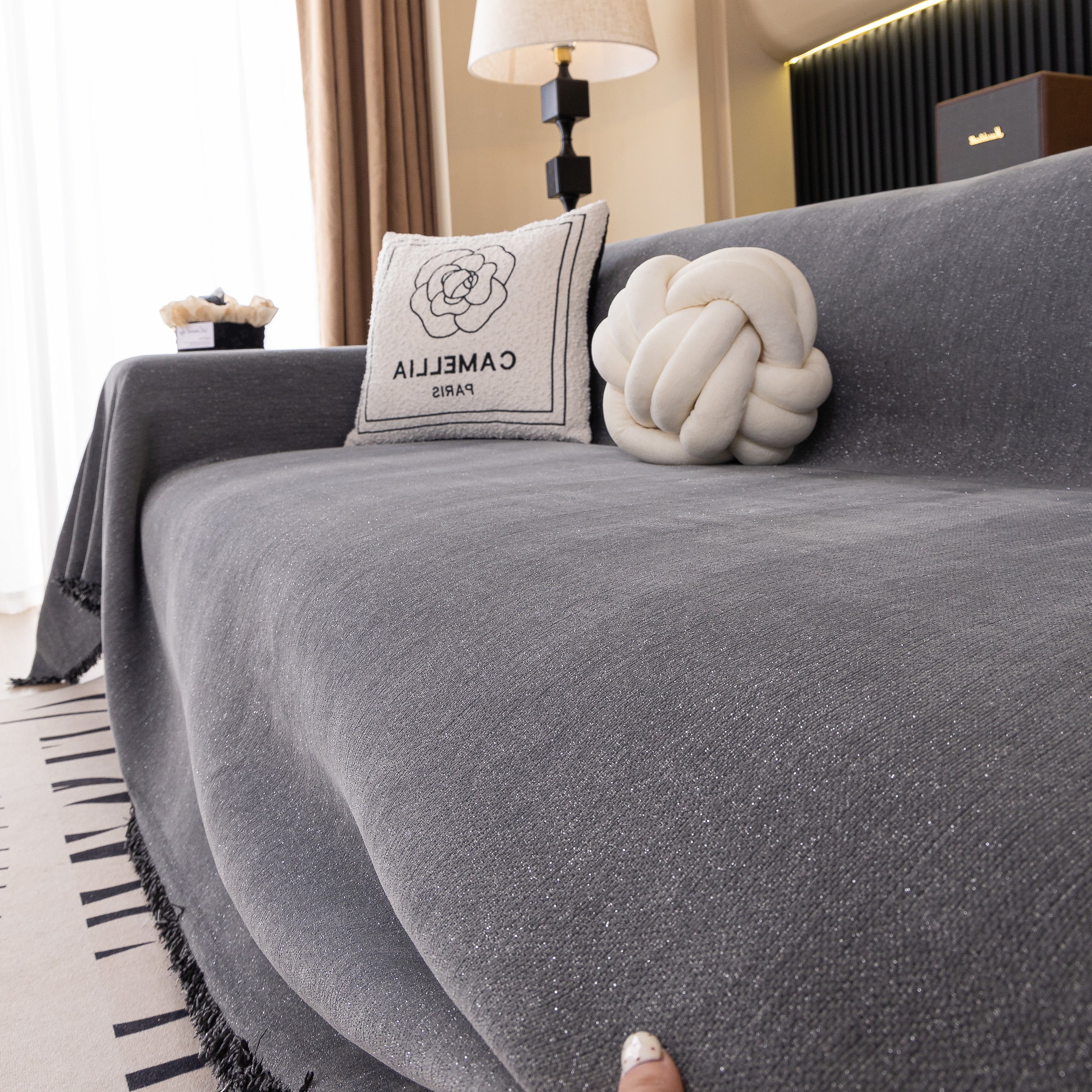 Solid Color Chenille Sofa Cover Blanket Furniture Covers for Sofas and Loveseats