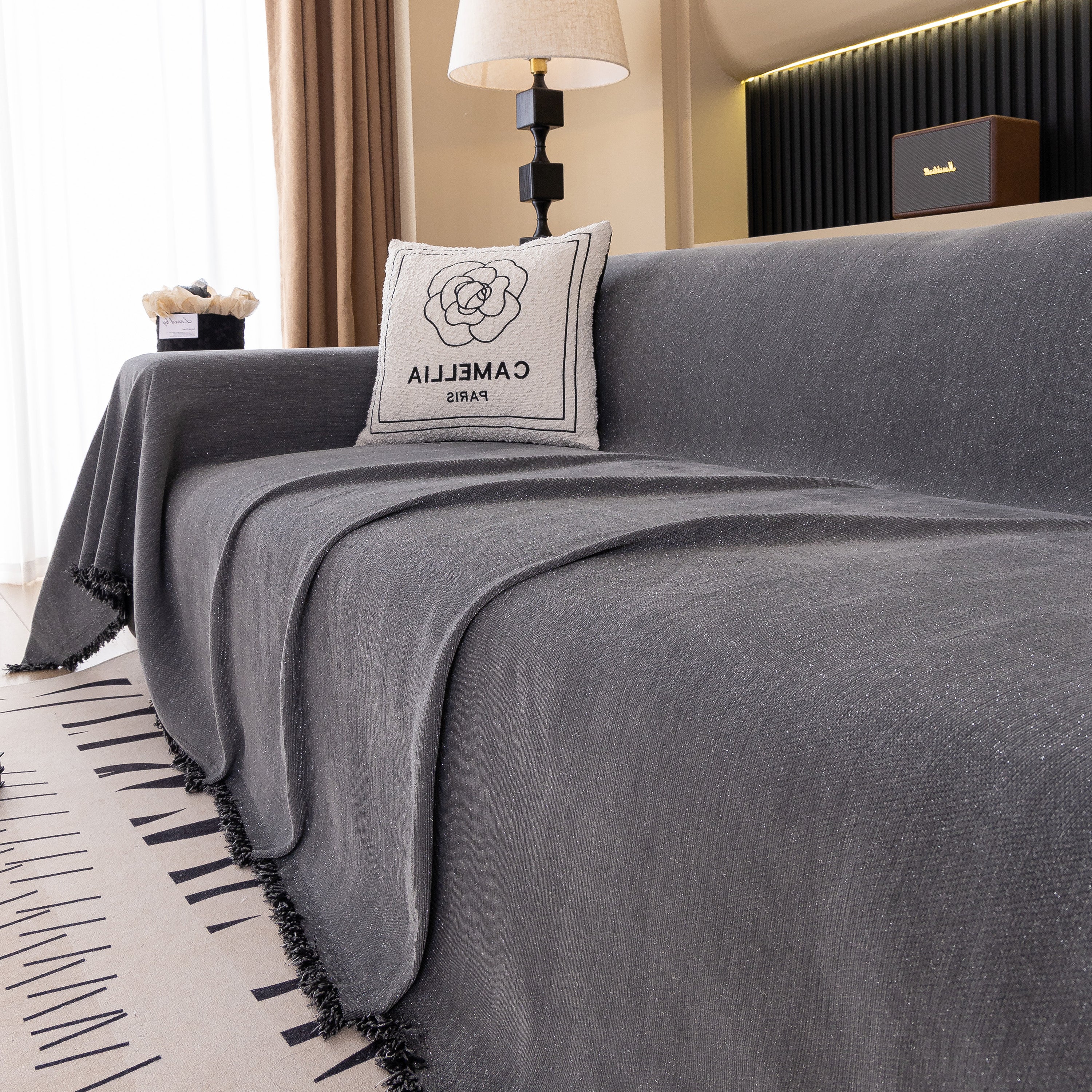 Solid Color Chenille Sofa Cover Blanket Furniture Covers for Sofas and Loveseats