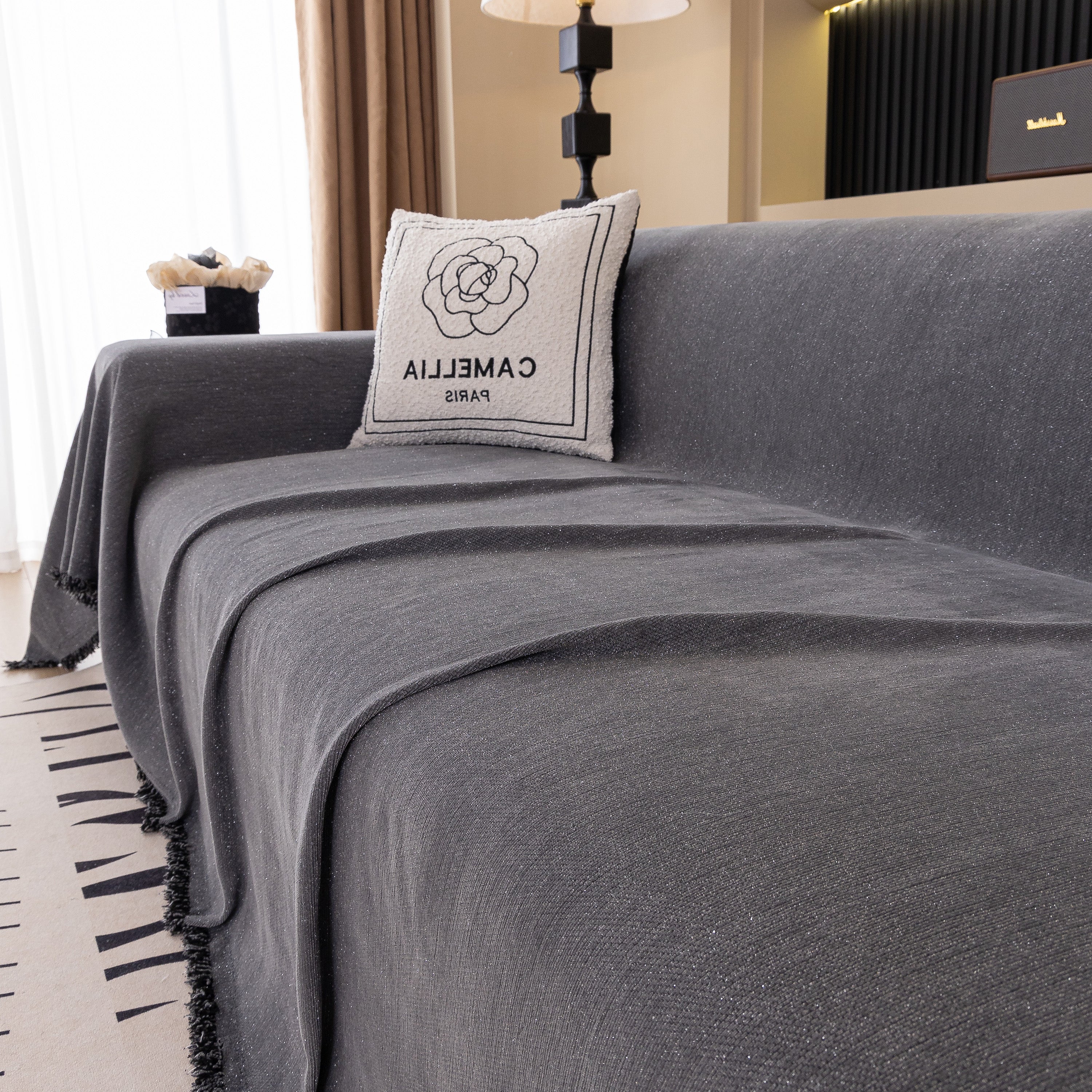 Solid Color Chenille Sofa Cover Blanket Furniture Covers for Sofas and Loveseats
