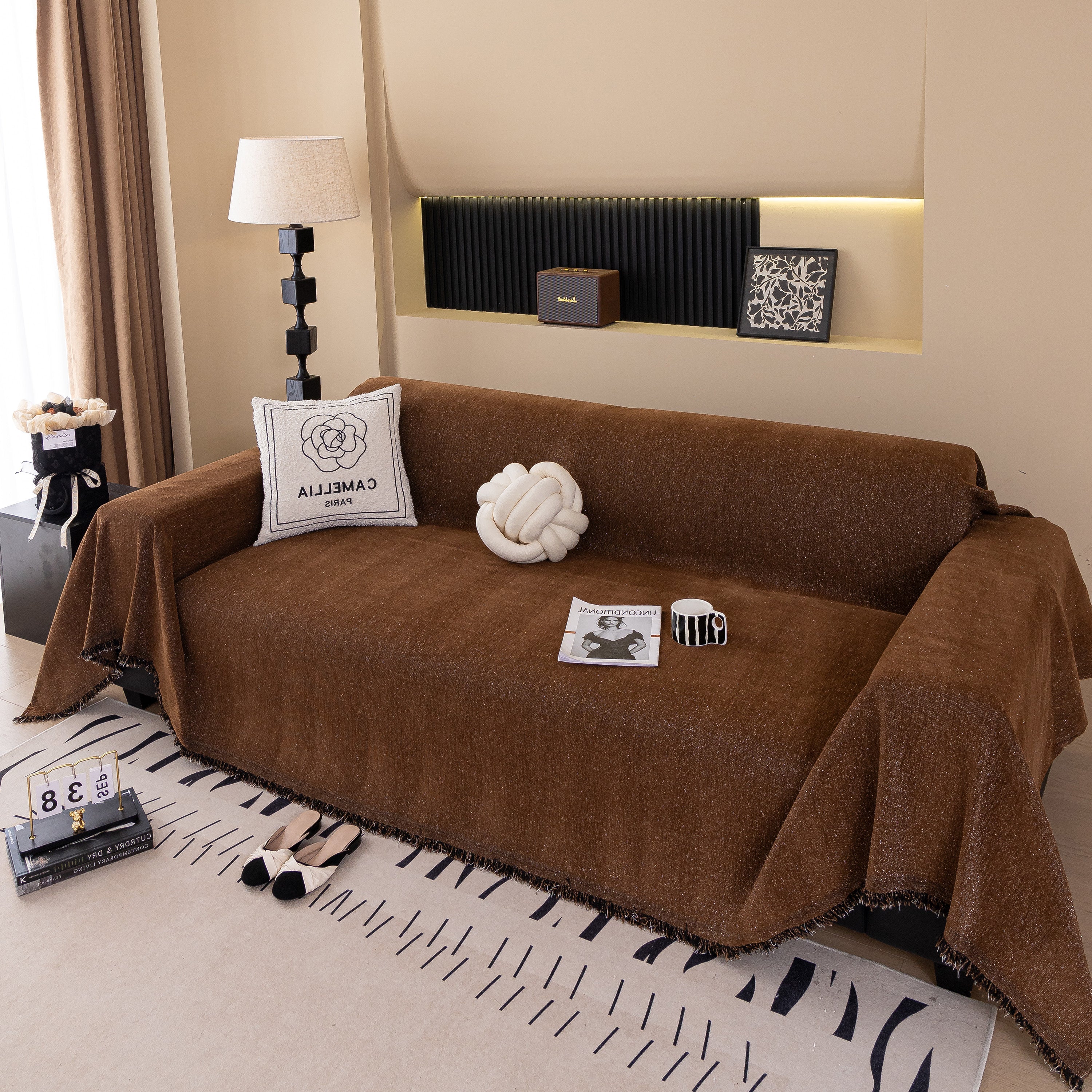Solid Color Chenille Sofa Cover Blanket Furniture Covers for Sofas and Loveseats