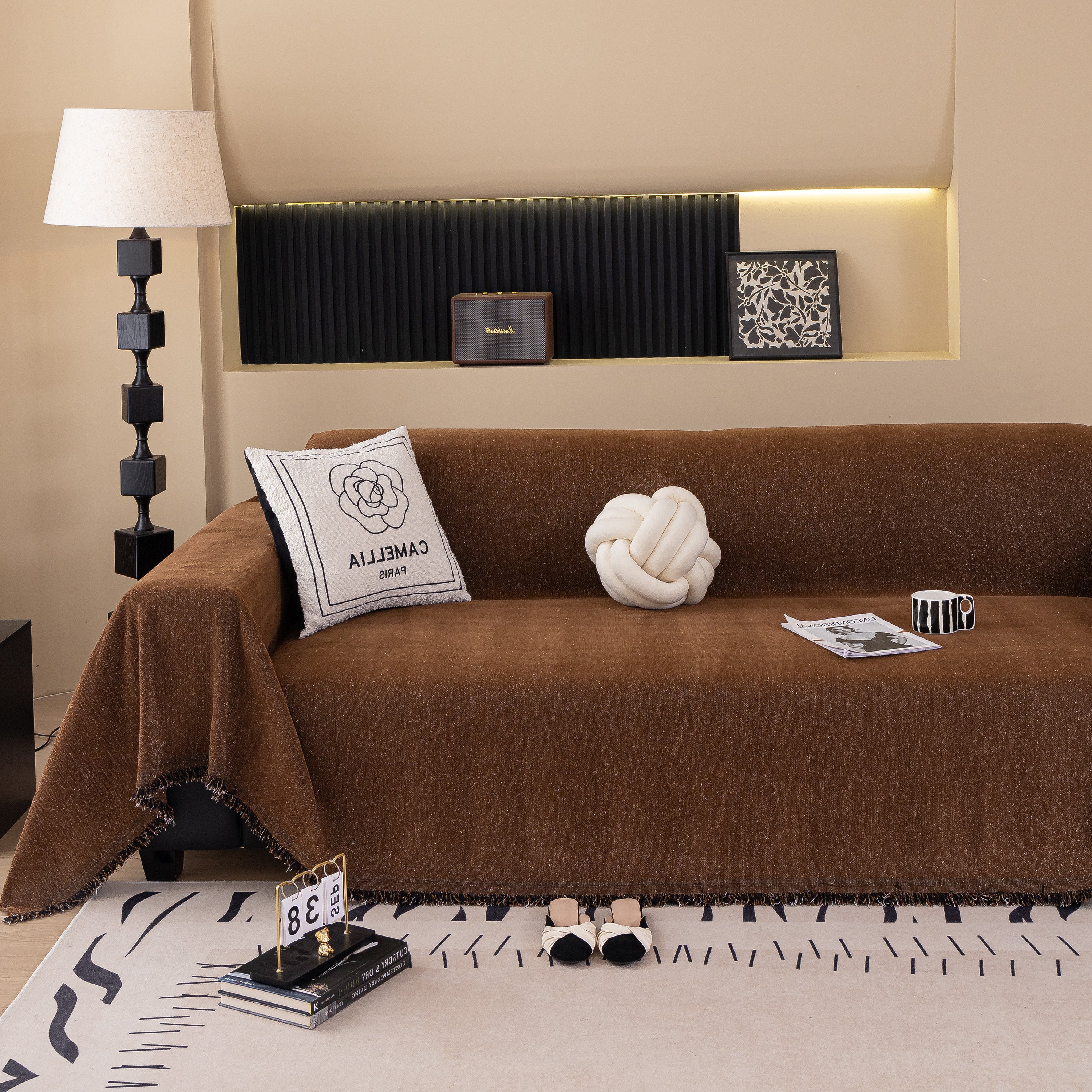 Solid Color Chenille Sofa Cover Blanket Furniture Covers for Sofas and Loveseats