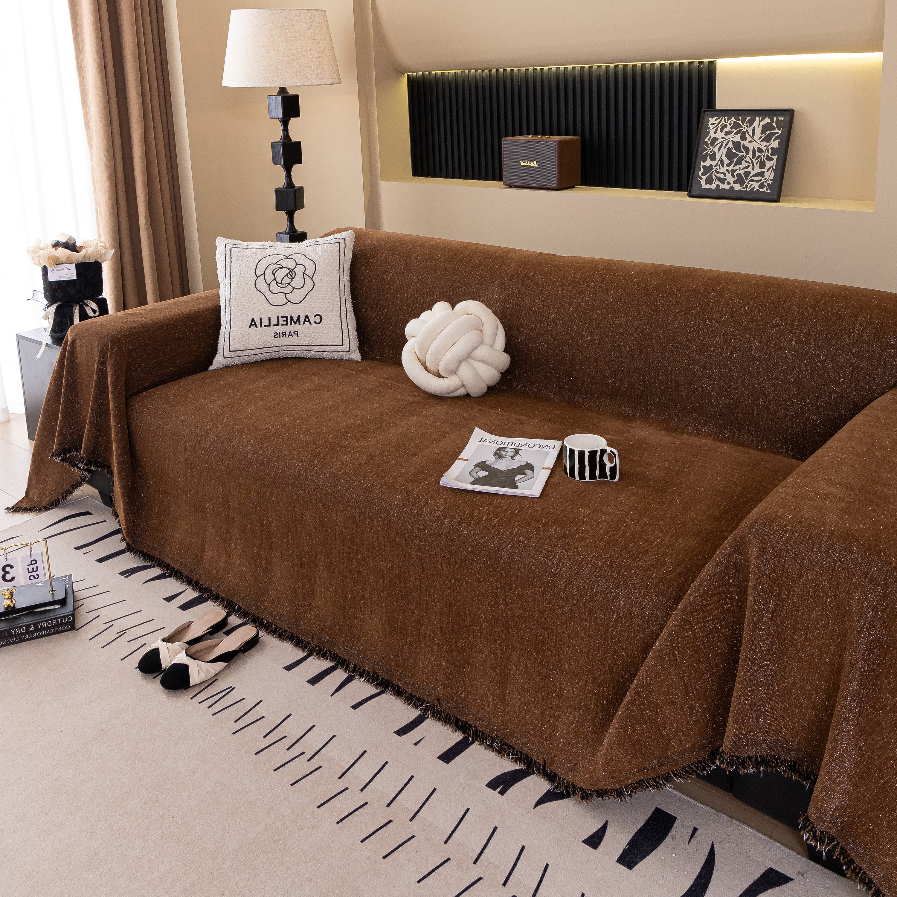 Solid Color Chenille Sofa Cover Blanket Furniture Covers for Sofas and Loveseats