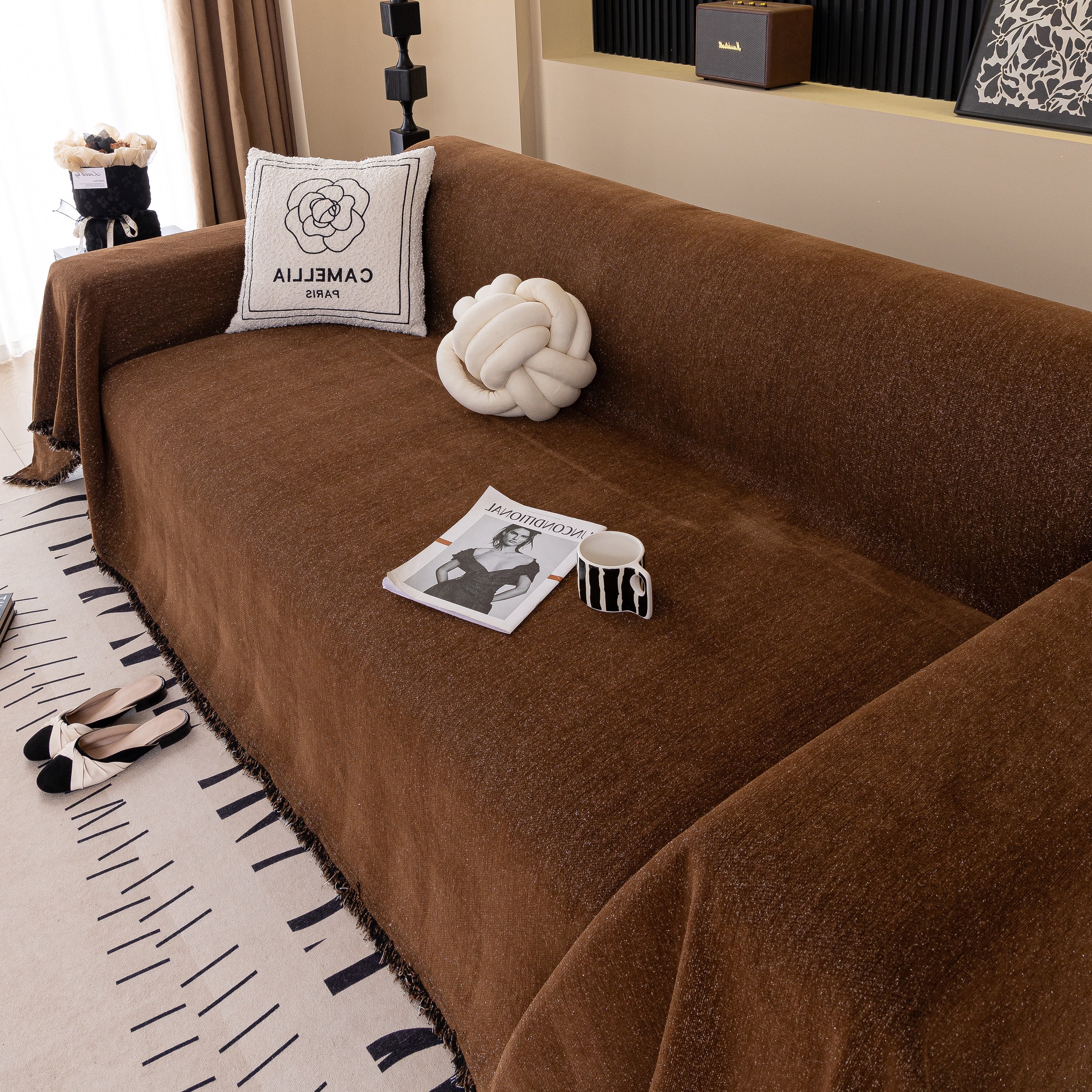 Solid Color Chenille Sofa Cover Blanket Furniture Covers for Sofas and Loveseats