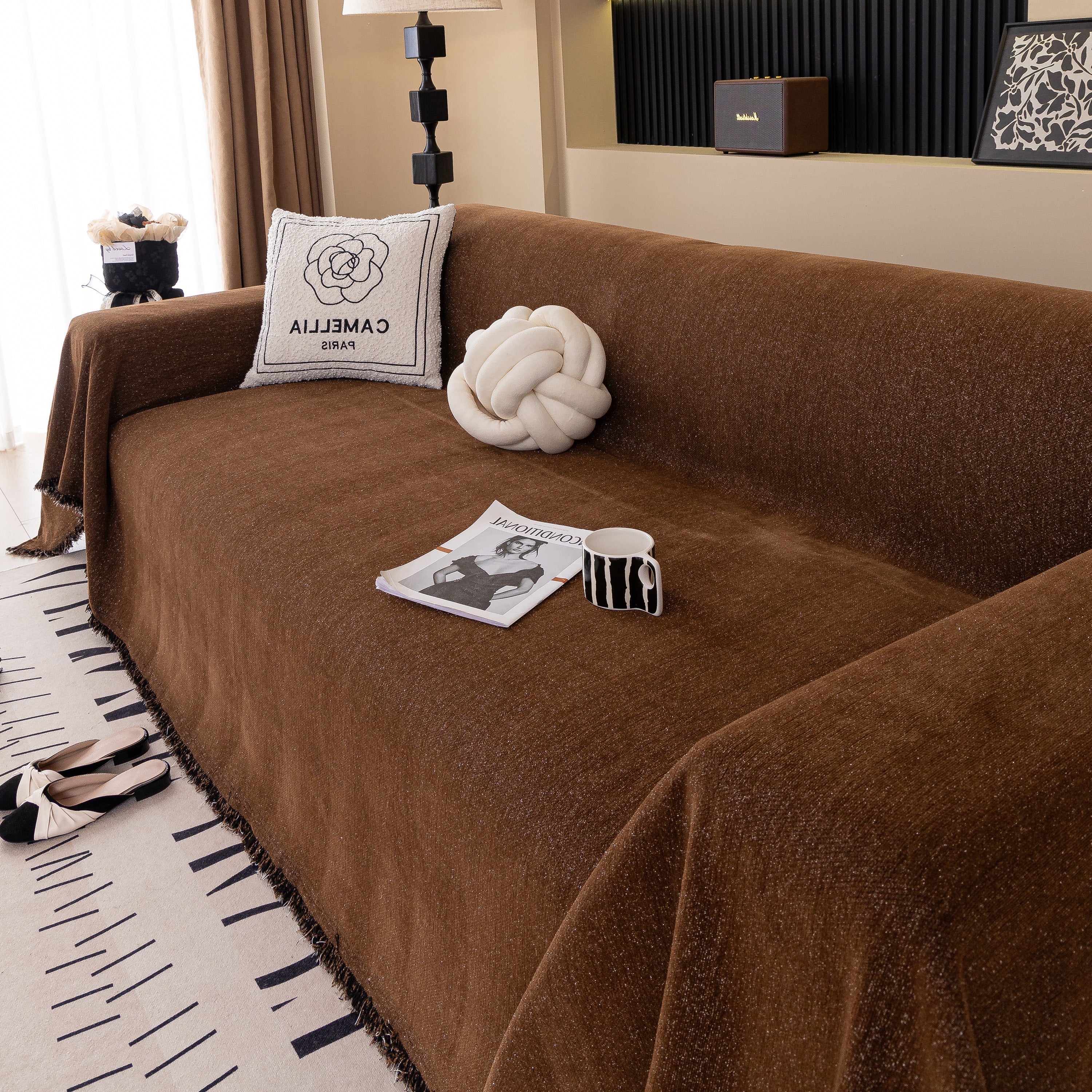 Solid Color Chenille Sofa Cover Blanket Furniture Covers for Sofas and Loveseats
