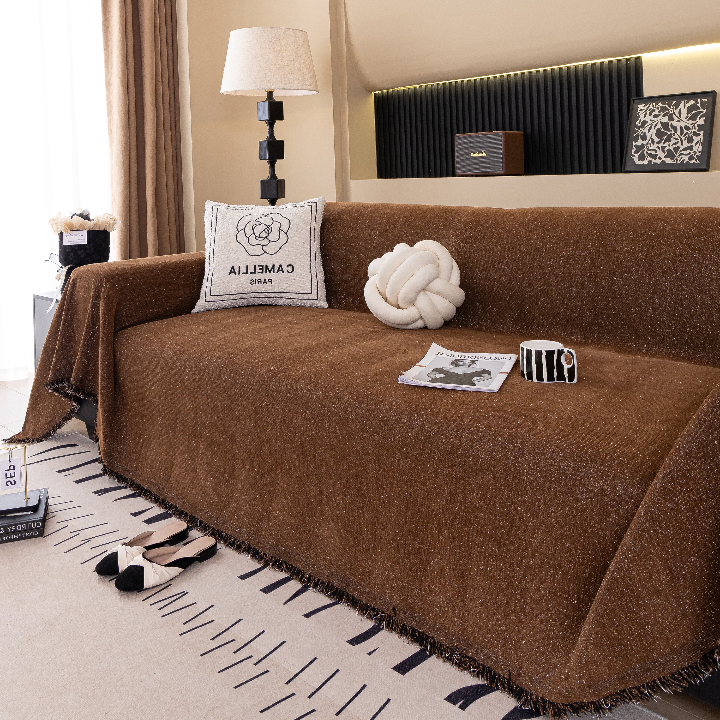 Solid Color Chenille Sofa Cover Blanket Furniture Covers for Sofas and Loveseats