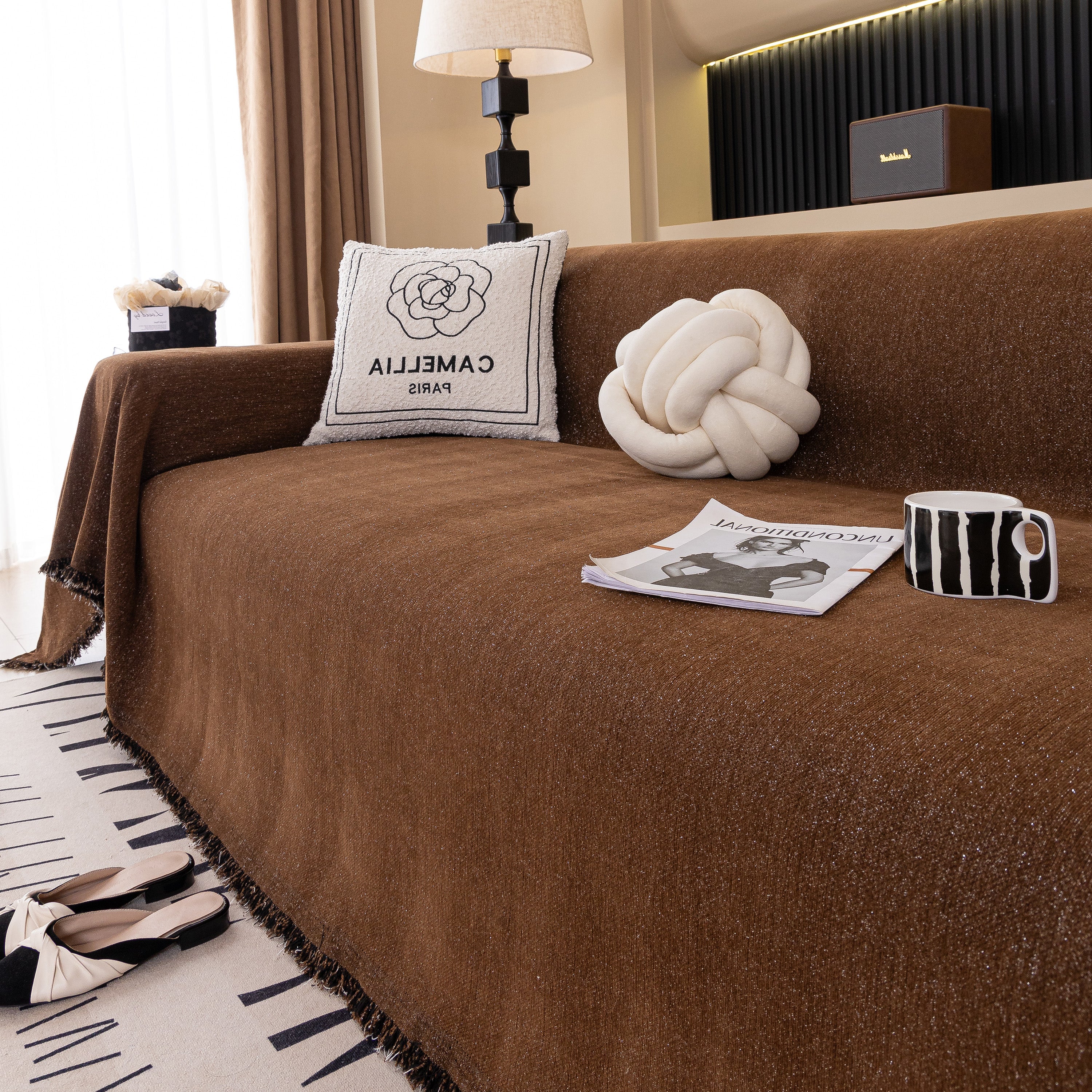 Solid Color Chenille Sofa Cover Blanket Furniture Covers for Sofas and Loveseats